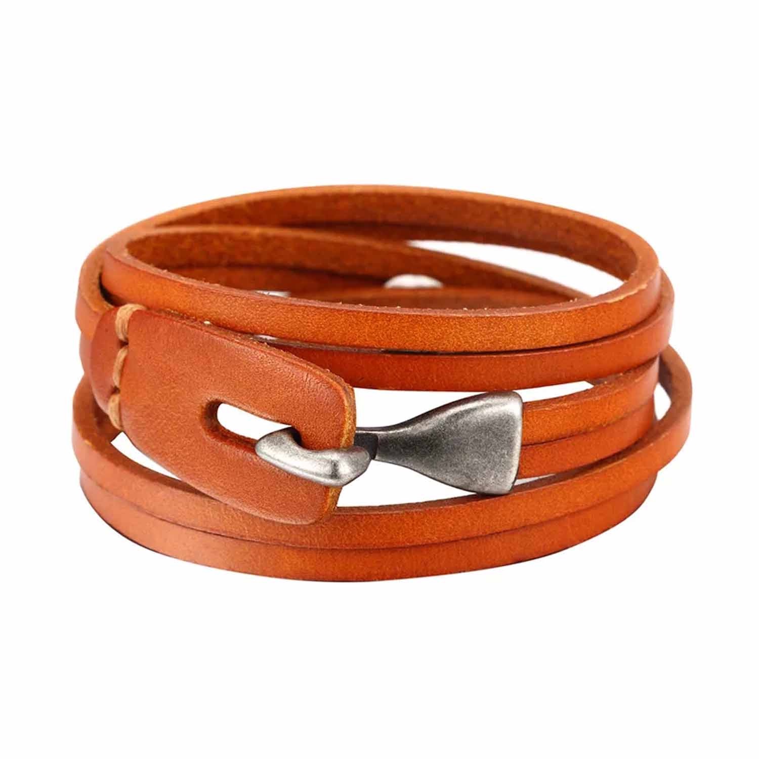 Brown Leather Bracelet With Hook Closure, N'Damus London