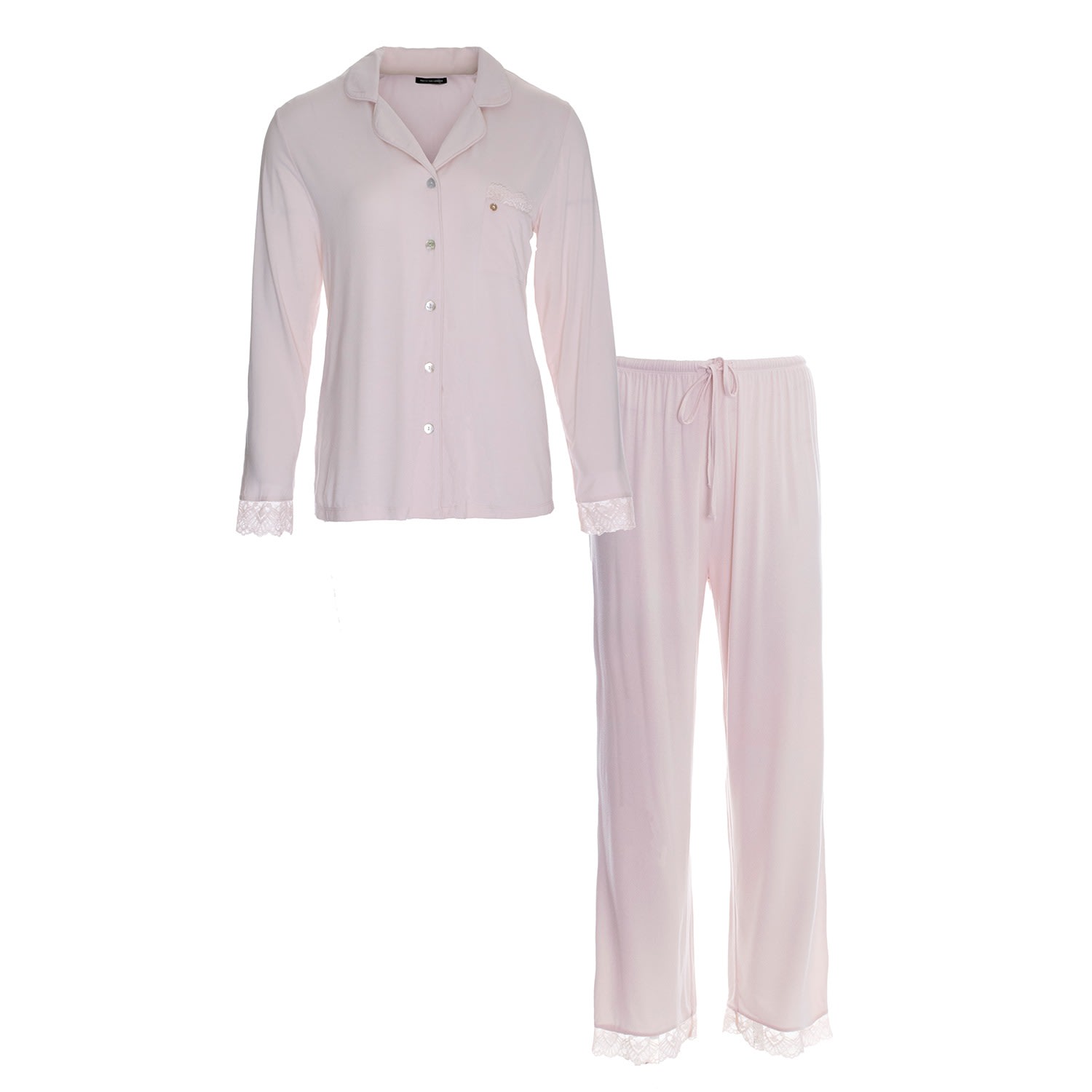 Pretty You Women's Pink / Purple Bamboo Lace Pyjama Set In Powder Puff