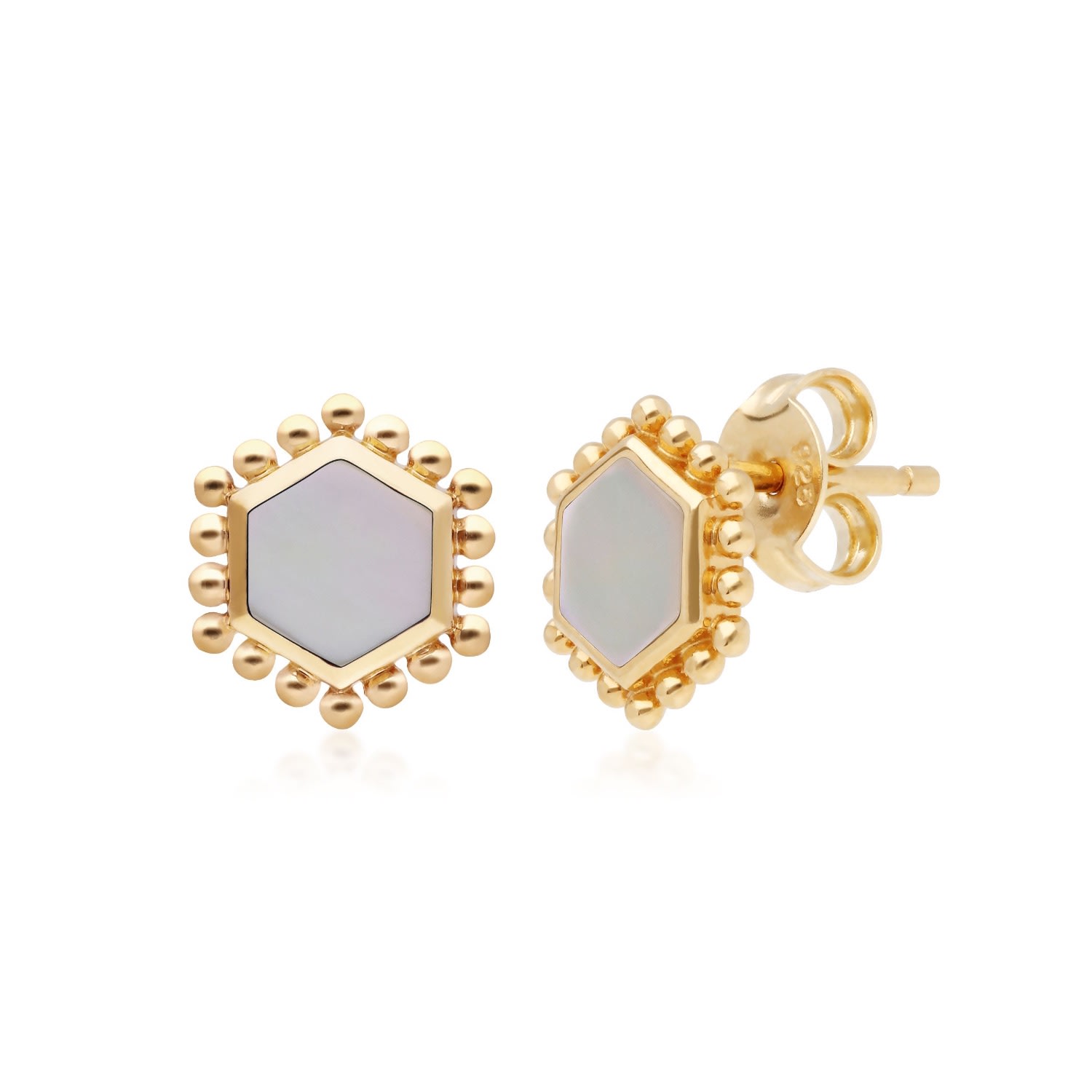 Women’s White Mother Of Pearl Flat Slice Hex Stud Earrings - Gold Sterling Silver Gemondo