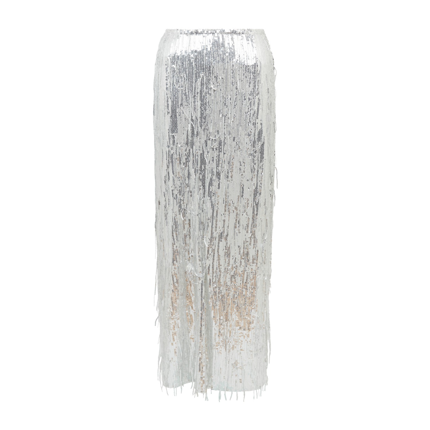 Sour Figs Women's Fringed Sequin Maxi Skirt In Silver In Silver