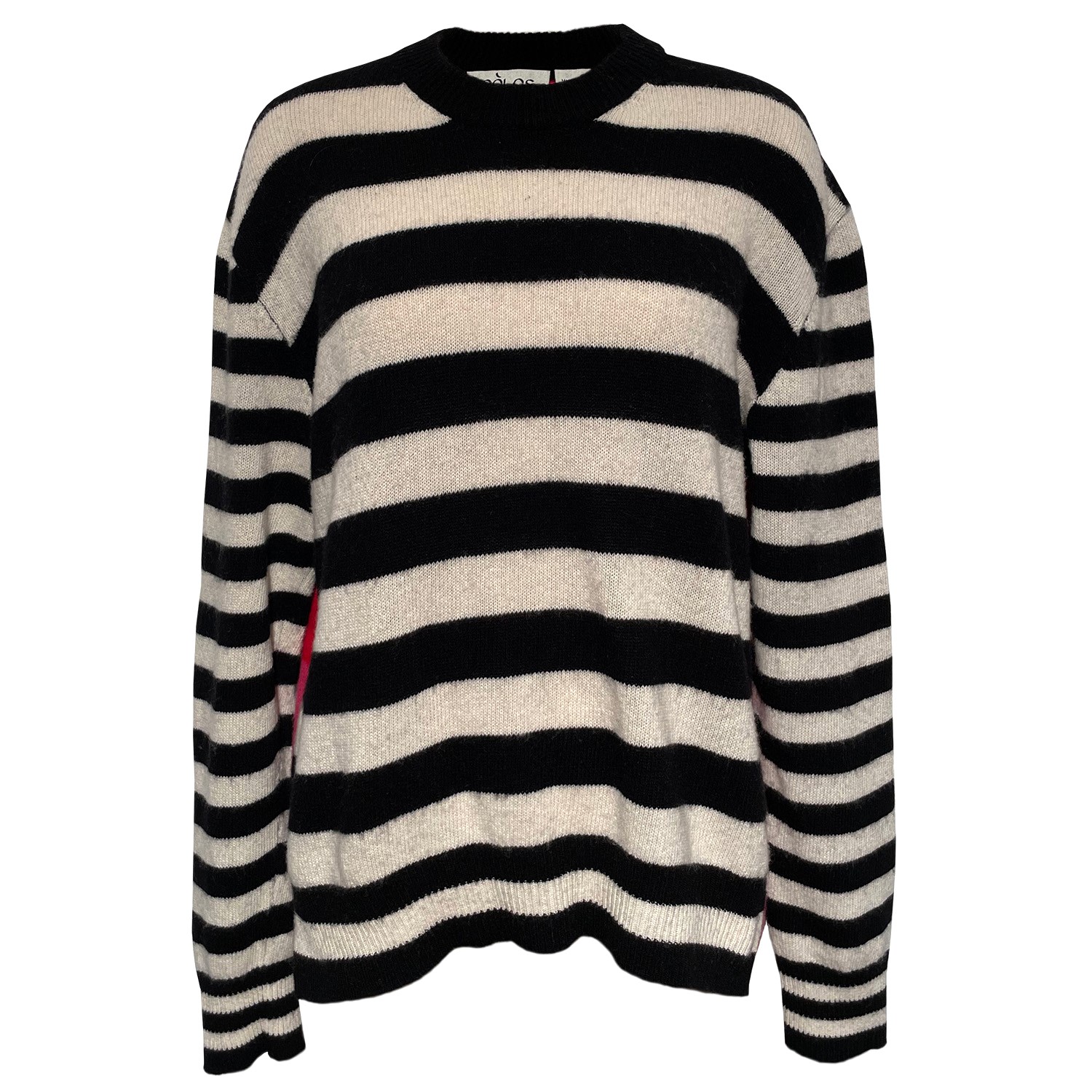 Women’s Jenn Black Striped Crewneck In Brushed Recycled Cashmere & Recycled Wool Medium Eolas