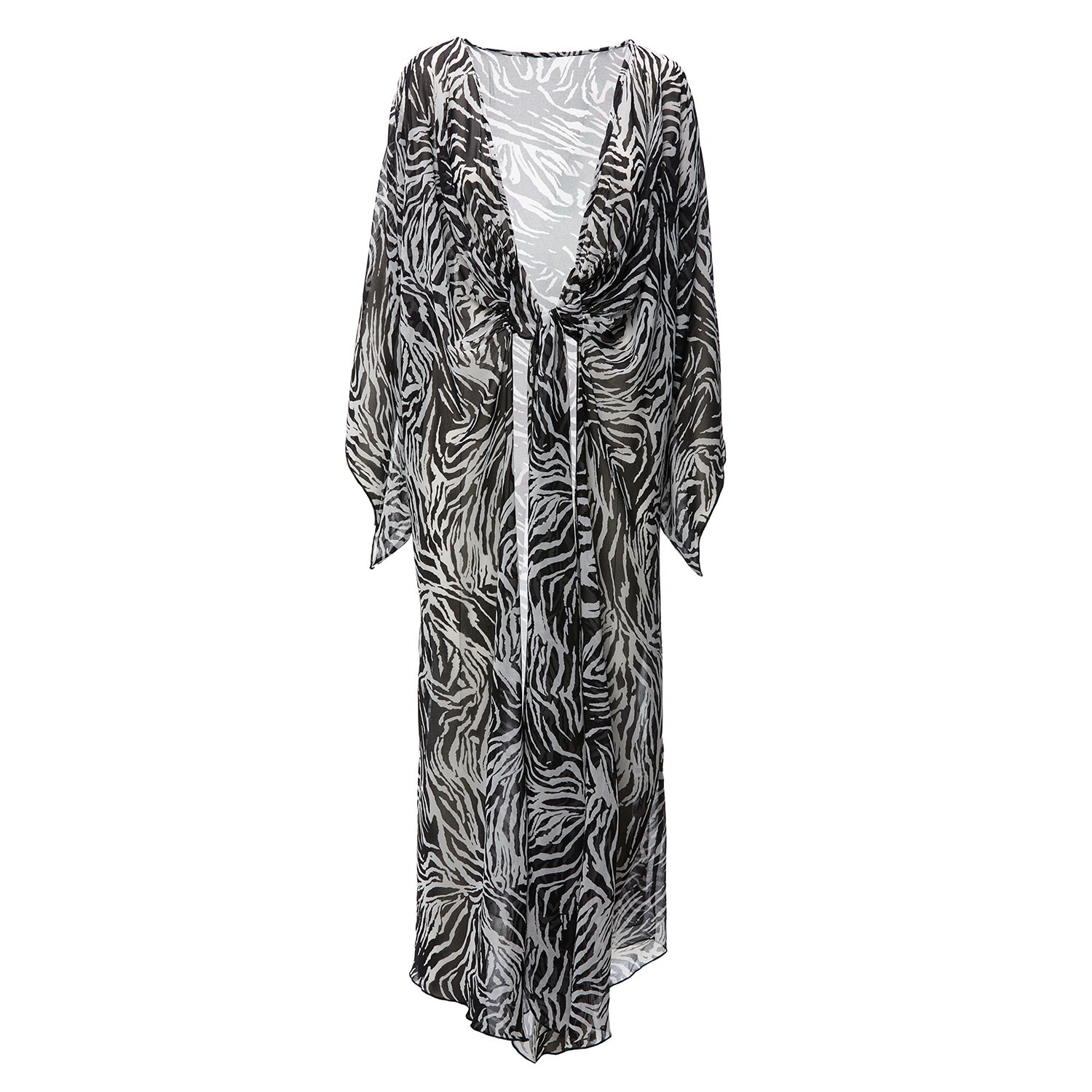 Women's Black / White Zebra Print Kaftan With Pleats | Small | Bluzat