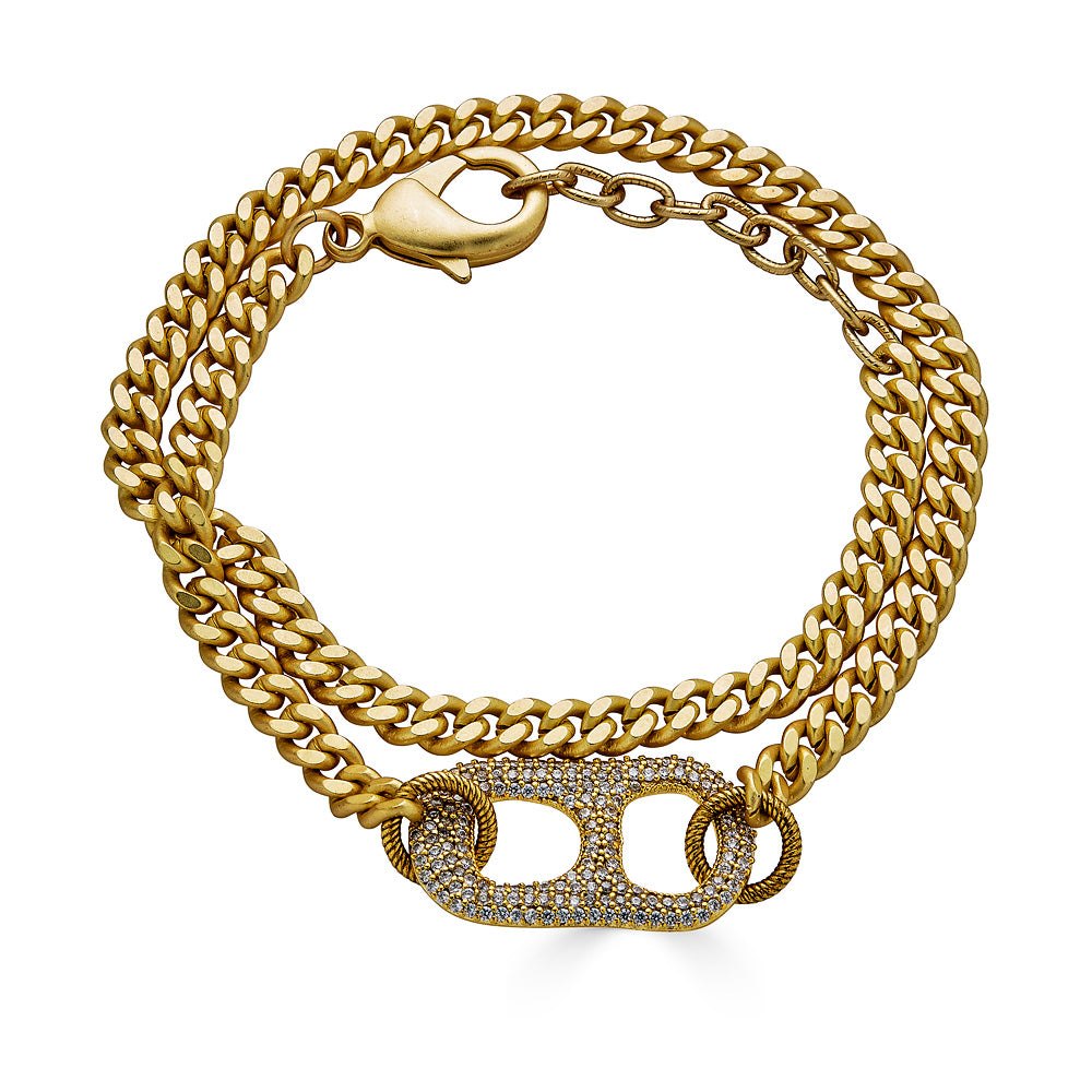 Loni Paul Jewelry Women's Matte Gold Double Wrap Pave Can Tab Bracelet