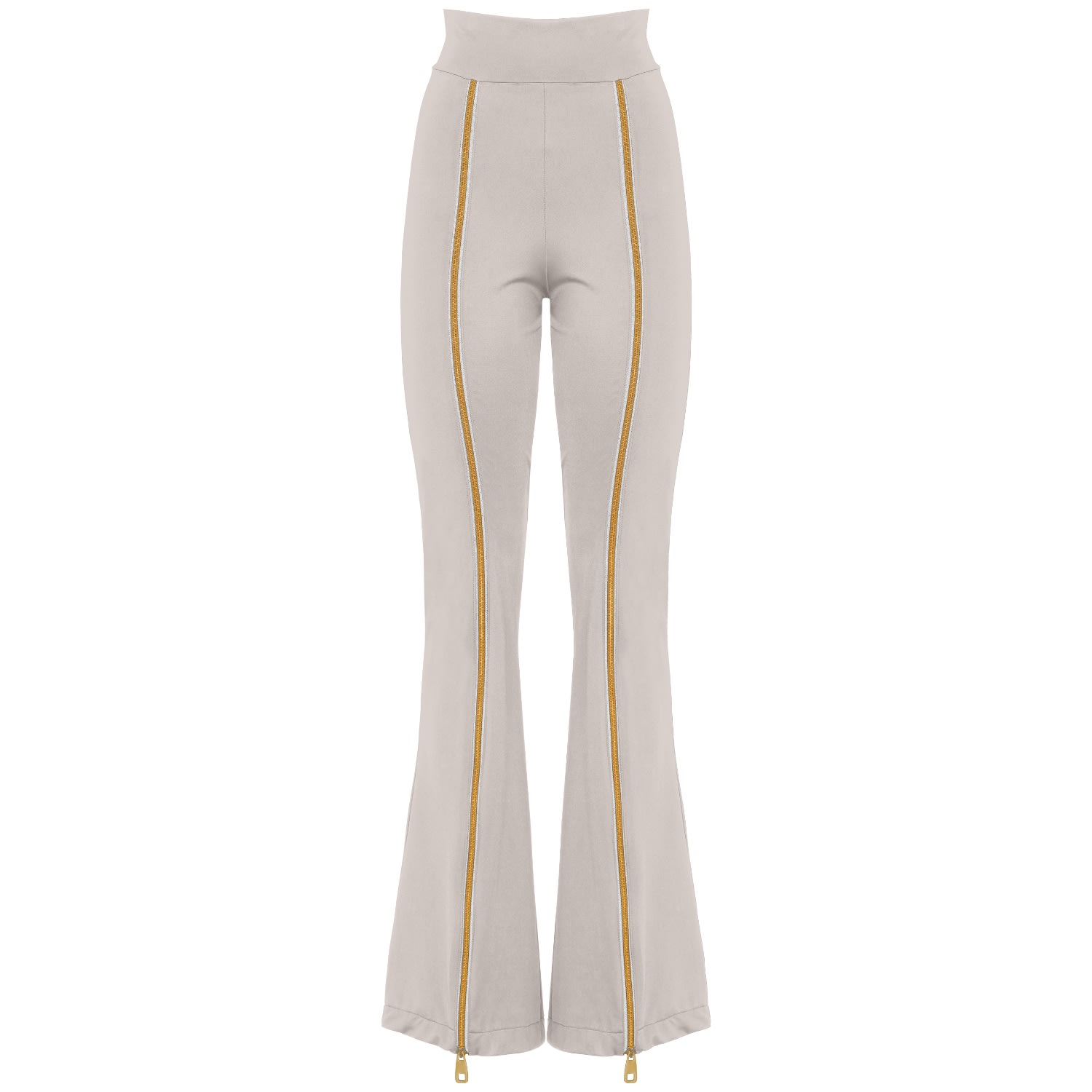 Antoninias Women's Neutrals Zipnisa Elegant High Waisted Pants With Golden Zip In Beige In White