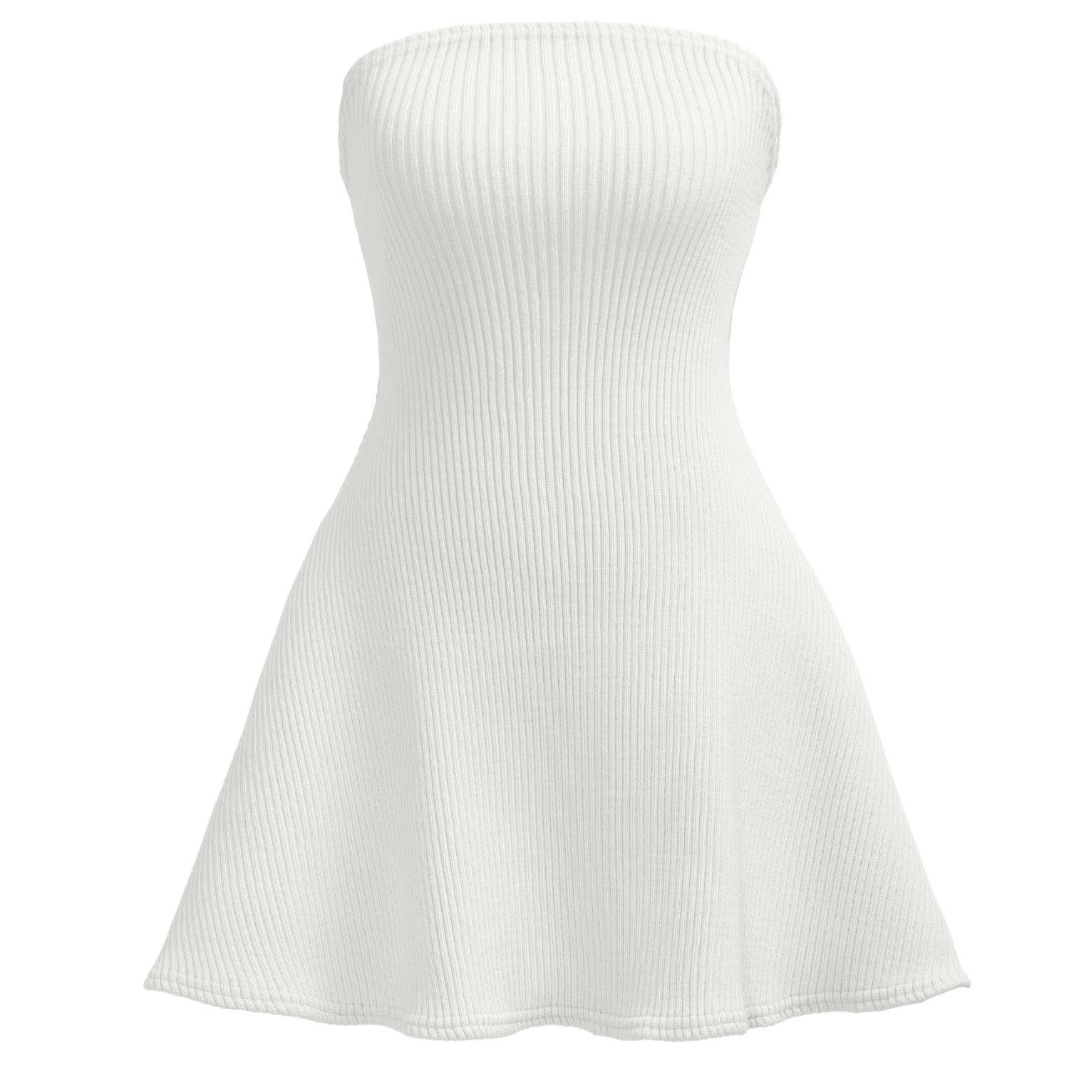 Kargede Women's White Knit Mini Dress – Sleeveless, Flared Hem In White