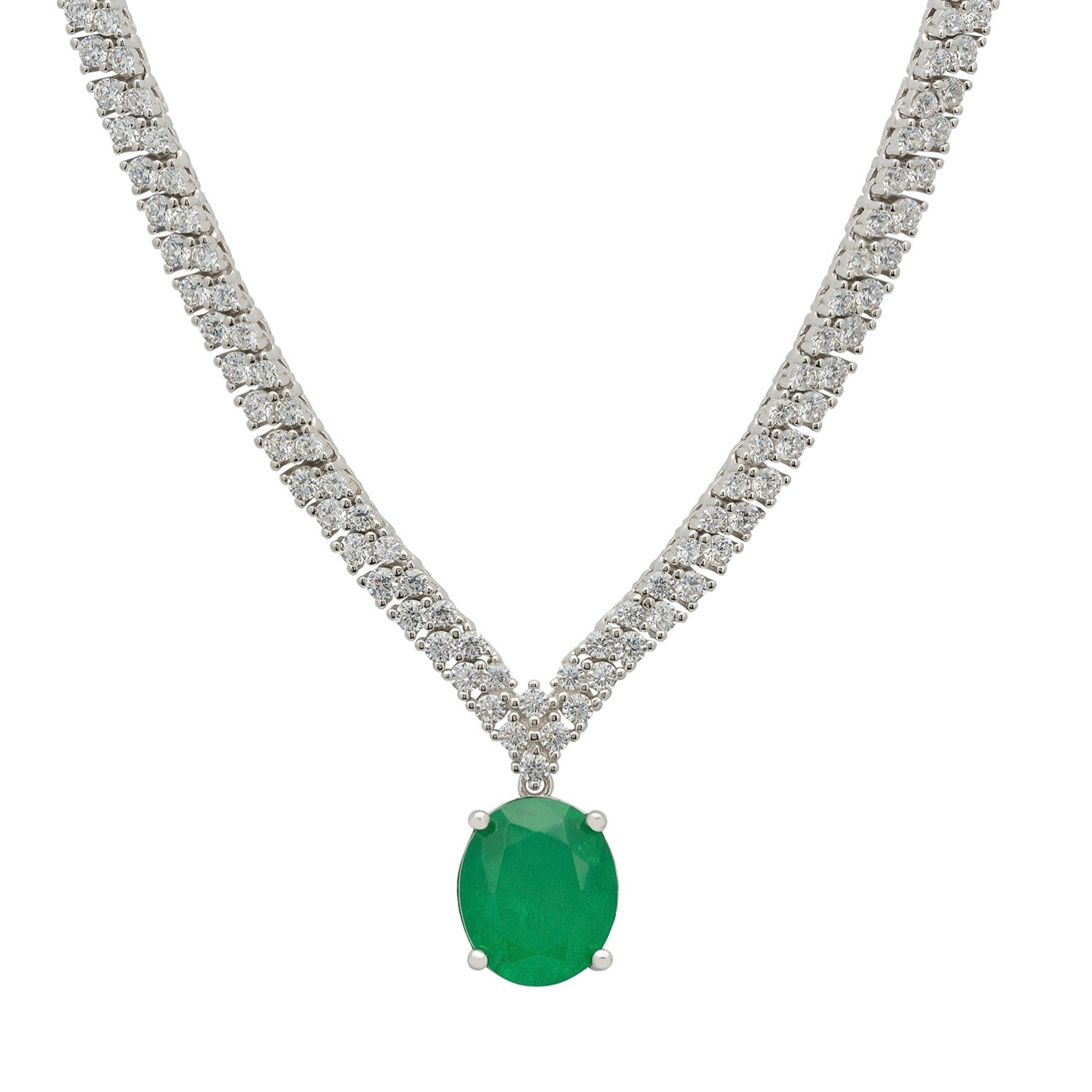 Women’s Green / White / Silver Garbo Oval Gemstone Tennis Necklace Emerald Silver Latelita