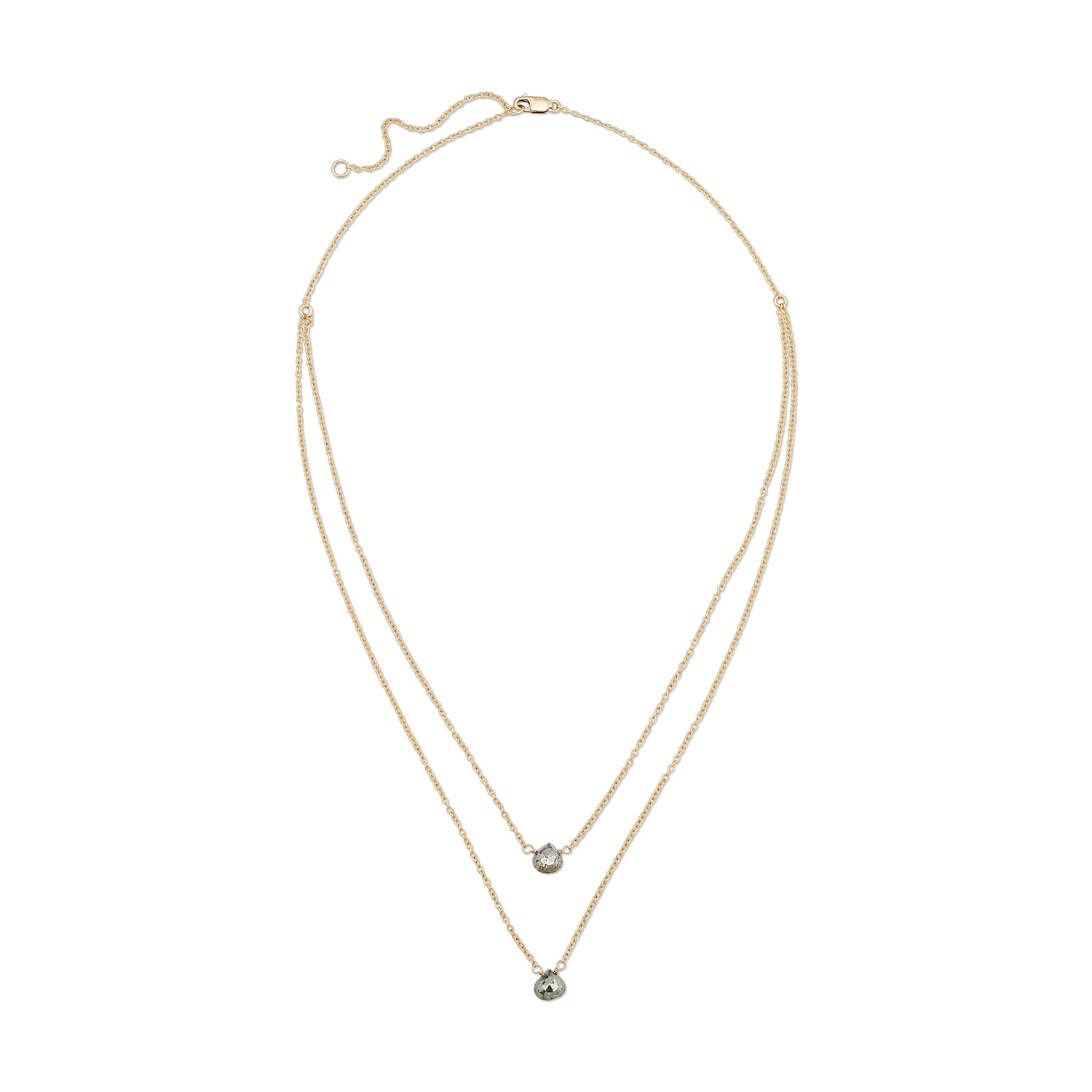 Heather Hawkins Jewelry Women's Two Tiny Gemstones Drape Necklace - Gold-filled - Pyrite
