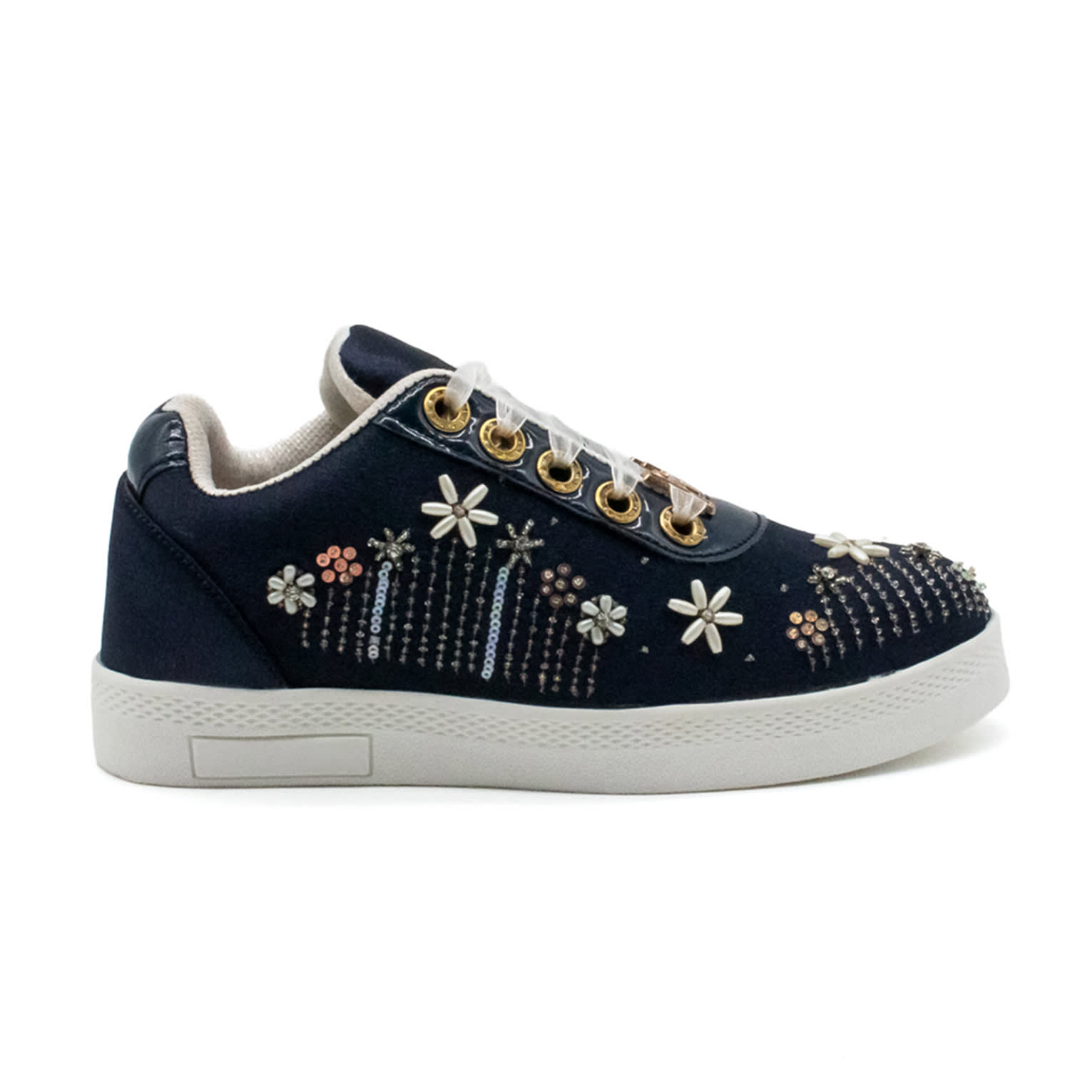 Rettrose Women's Blue Luella Luxury Navy Satin Handmade Embellished Tennis Shoe In Blue