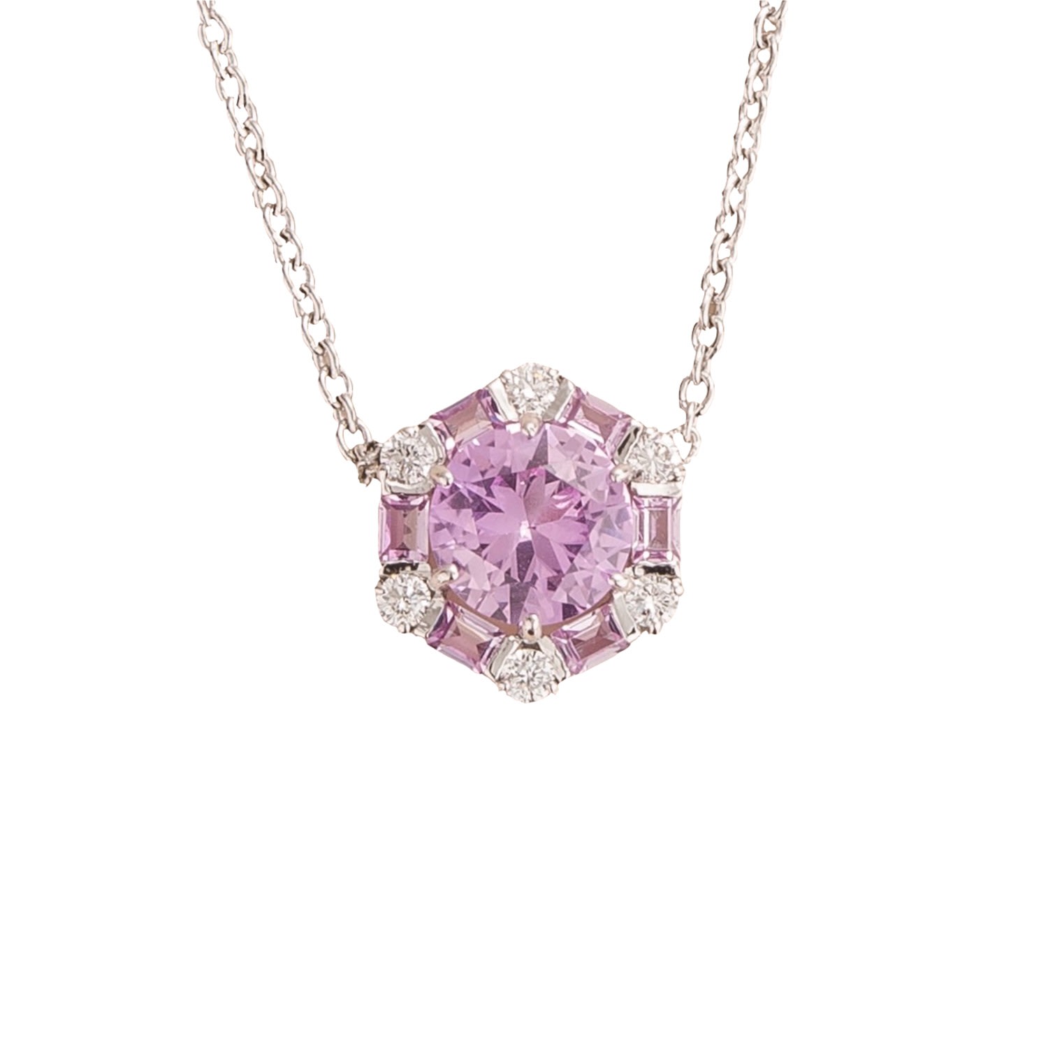 Juvetti Women's Pink / Purple / White Melba White Gold Necklace Pink Sapphire & Diamond