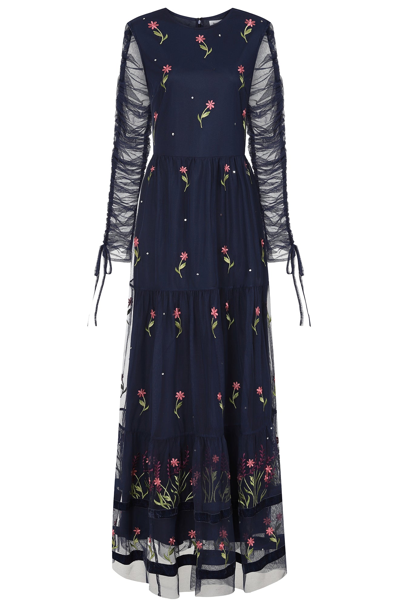 women's celandine floral embroidered maxi dress - navy blue medium frock and frill