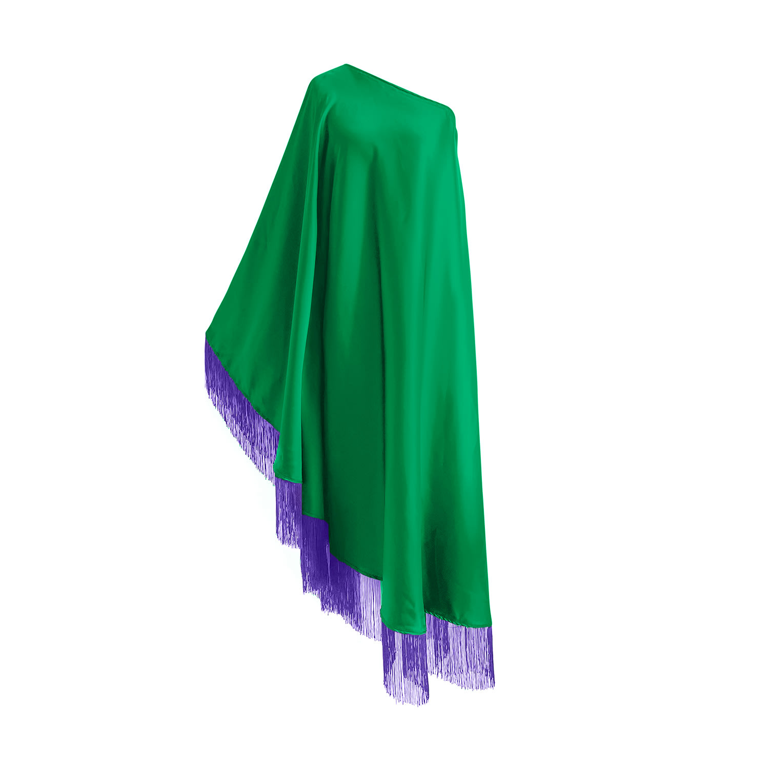 Toma Women's Green / Purple Purple Fringe Off Shoulder Summer Glam Maxi Green Dress In Multi