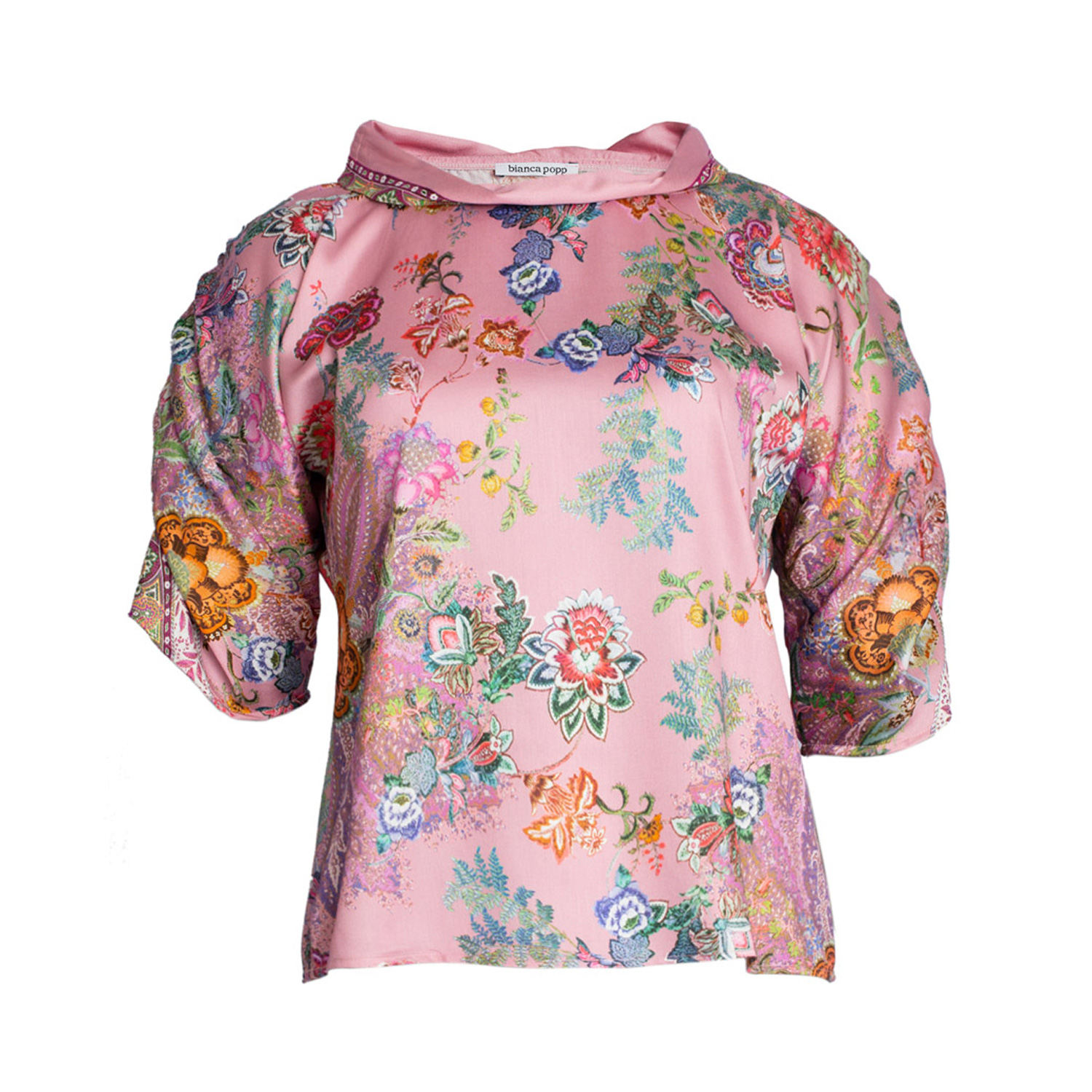 Women’s Pink / Purple Puff Blouse With Collar In Pink Floral Print Viscose Medium Bianca Popp