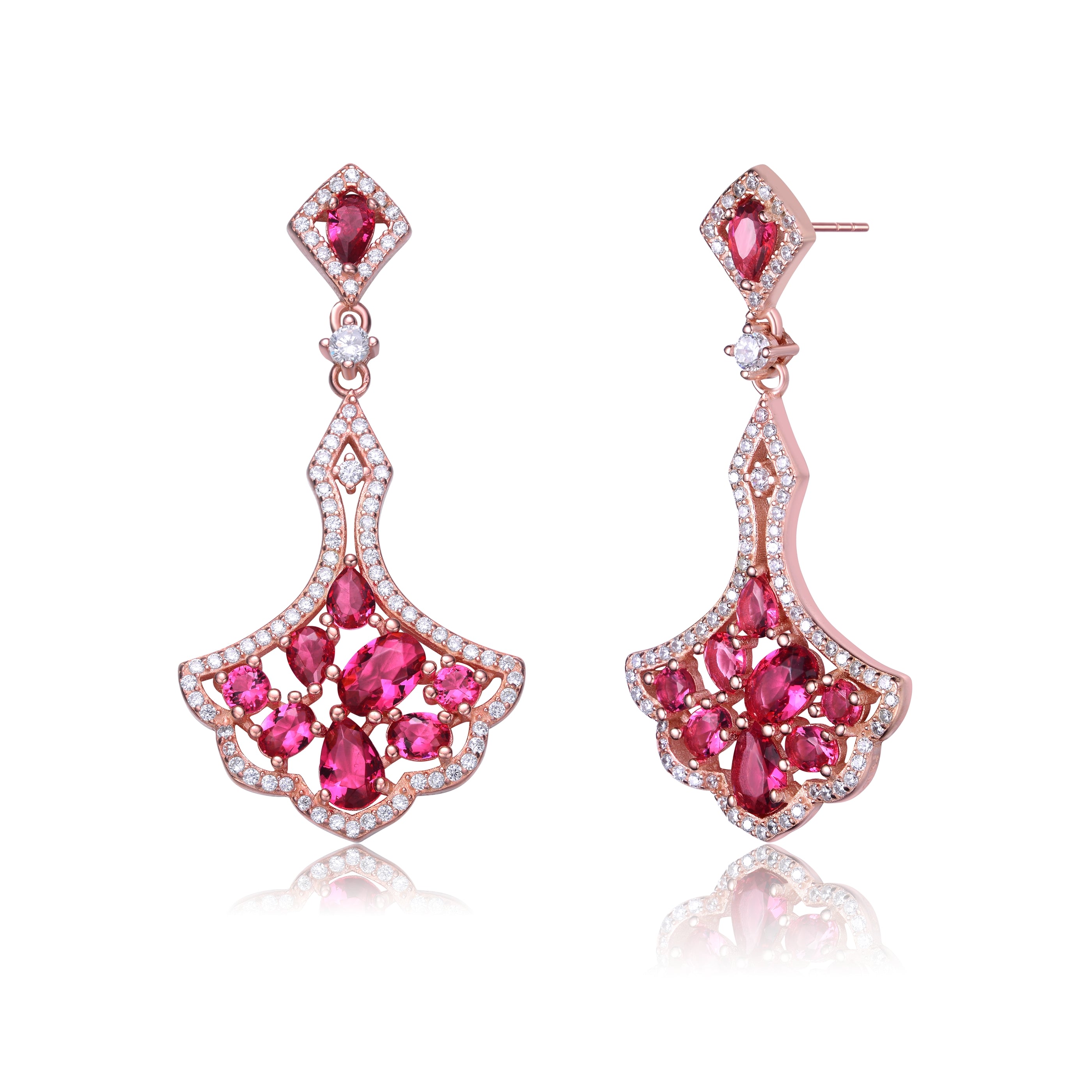 Women’s Pink / Purple / Rose Gold Rose Gold Plated Red Cubic Zirconia Accent Dangle Earrings Genevive Jewelry