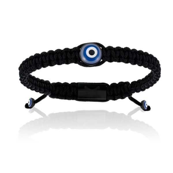 Men’s Black Pvd Lucky Evil Eye With Black Polyester Bracelet Unisex Double Bone Bracelets