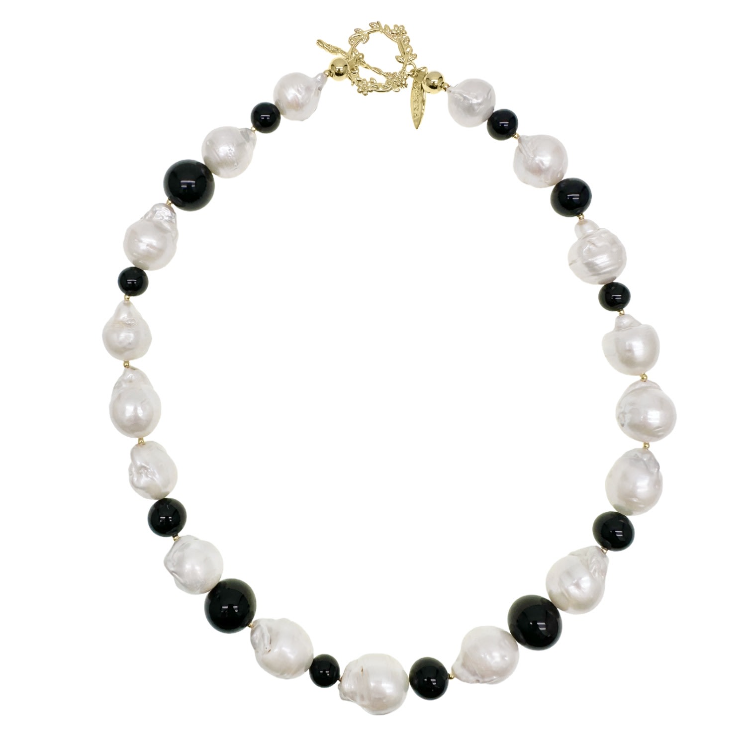 Farra Women's White Baroque Pearls With Black Obsidian Chunky Necklace
