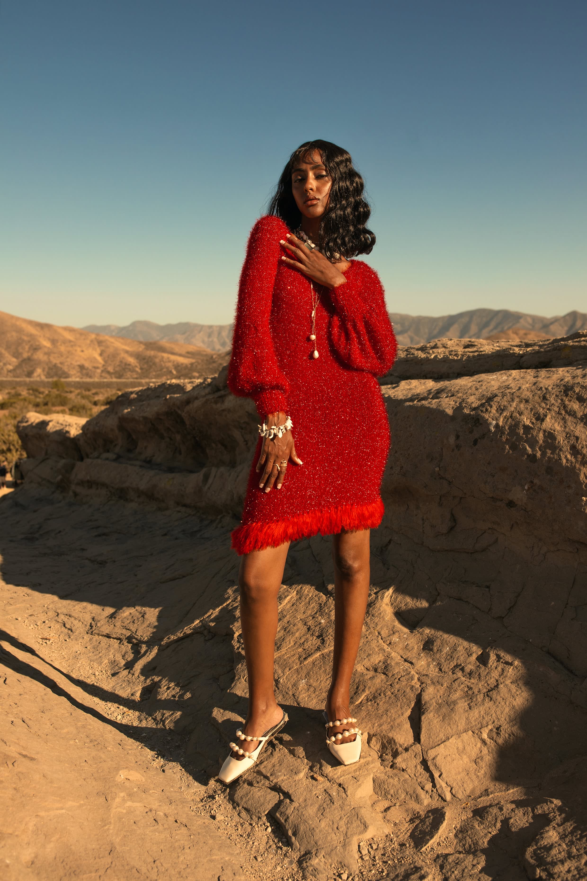 ANDRESD fringe glitter knot dress