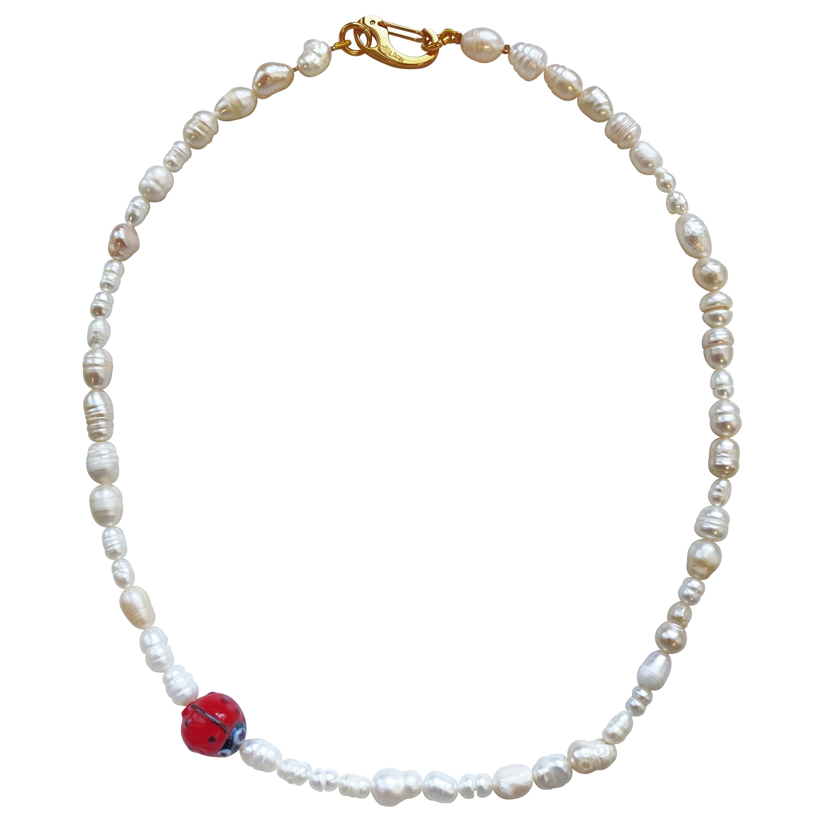 Smilla Brav Gold / White Pearl Necklace Ladybug In Multi