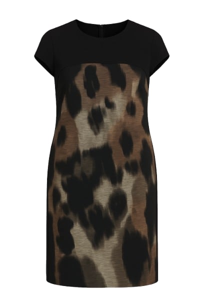 Conquista Women's Brown Abstract Print Sack Dress With Pockets In Brown