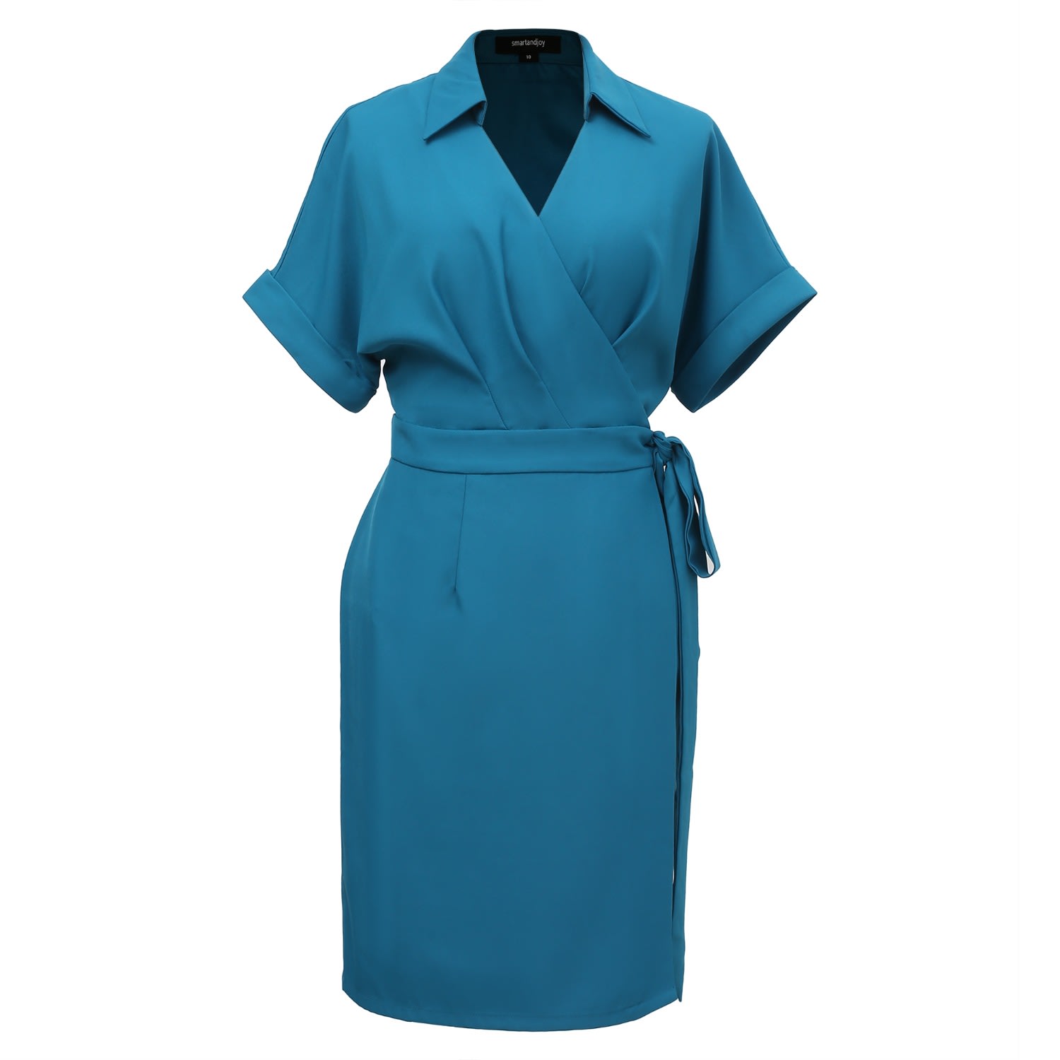 Women's Wrap Minimalist Dress And Italian Collar -Blue