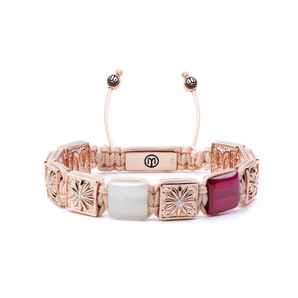 Mahigan Women's Pink / Purple / Rose Gold Flat-bead Macrame Bracelet In Rose Gold, Ruby & Moonstone - Sakura