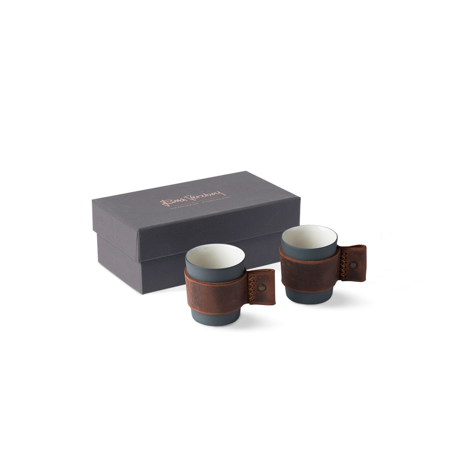 Black / White Touch Of Leather Espresso Cup Set Of Two Black Ivory Esma Dereboy