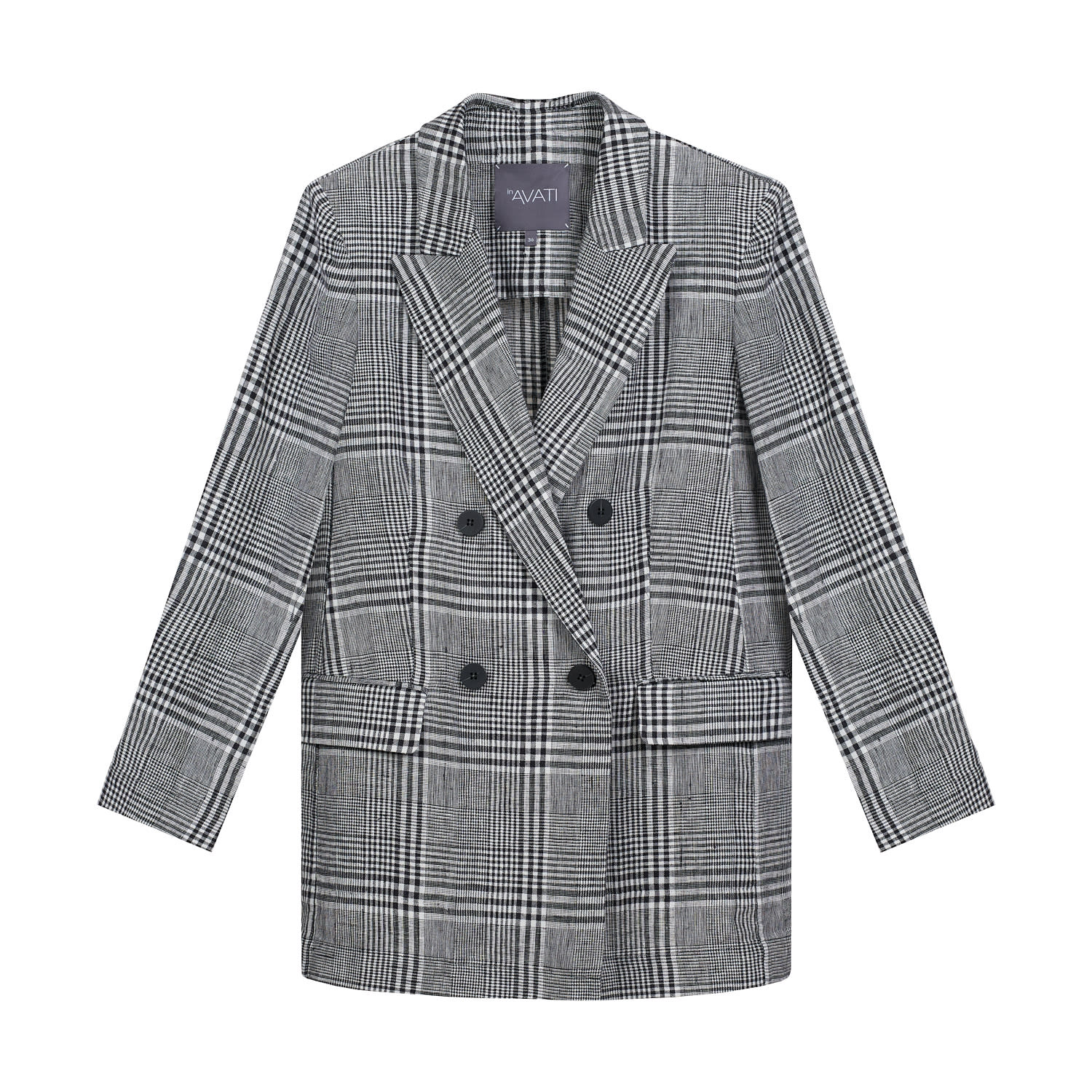 Inavati Women's Black / White Unlined Linen Checkered Jacket