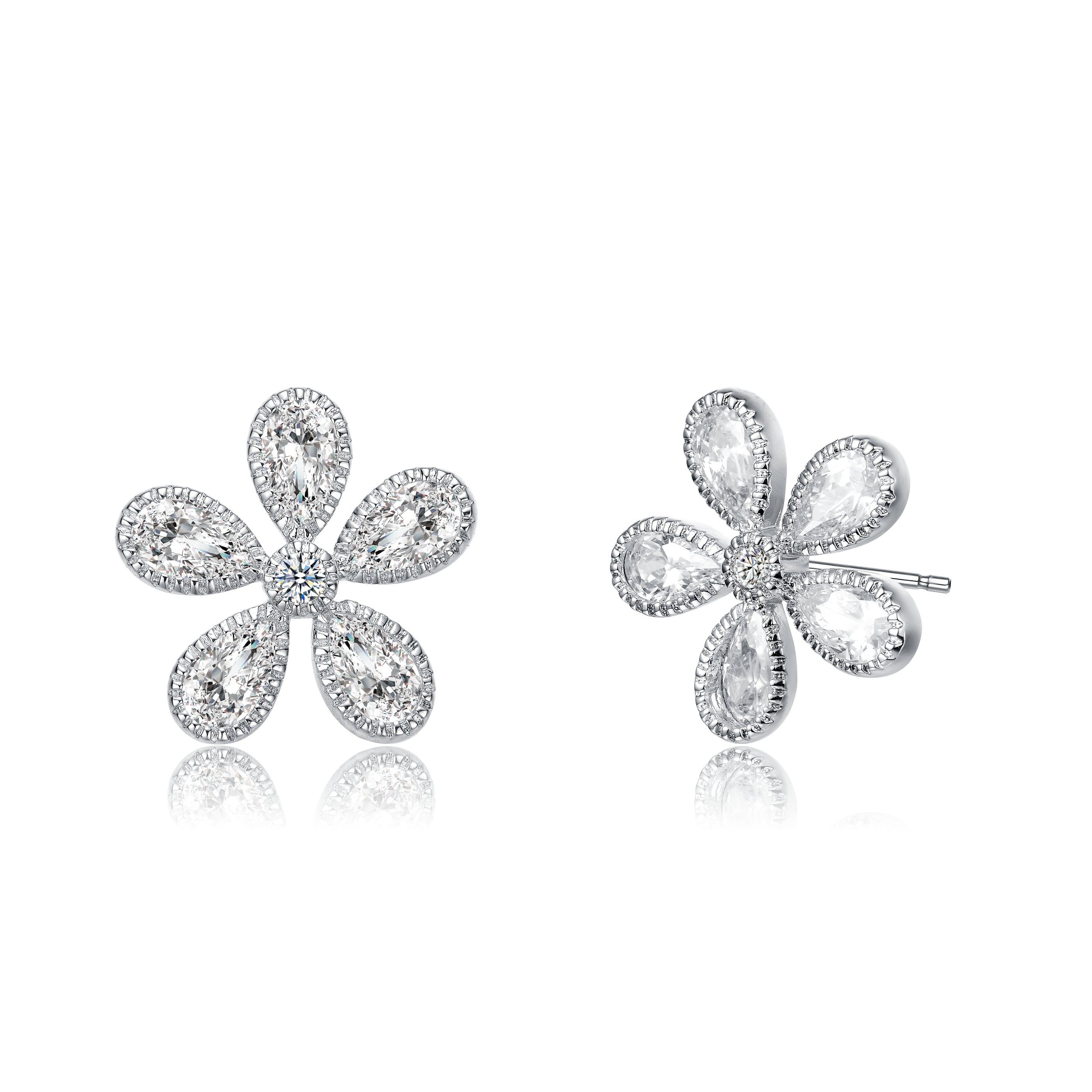 Genevive Jewelry Women's Rachel Glauber White Gold Plated With Cubic Zirconia Blooming Flower Stud Earrings In White