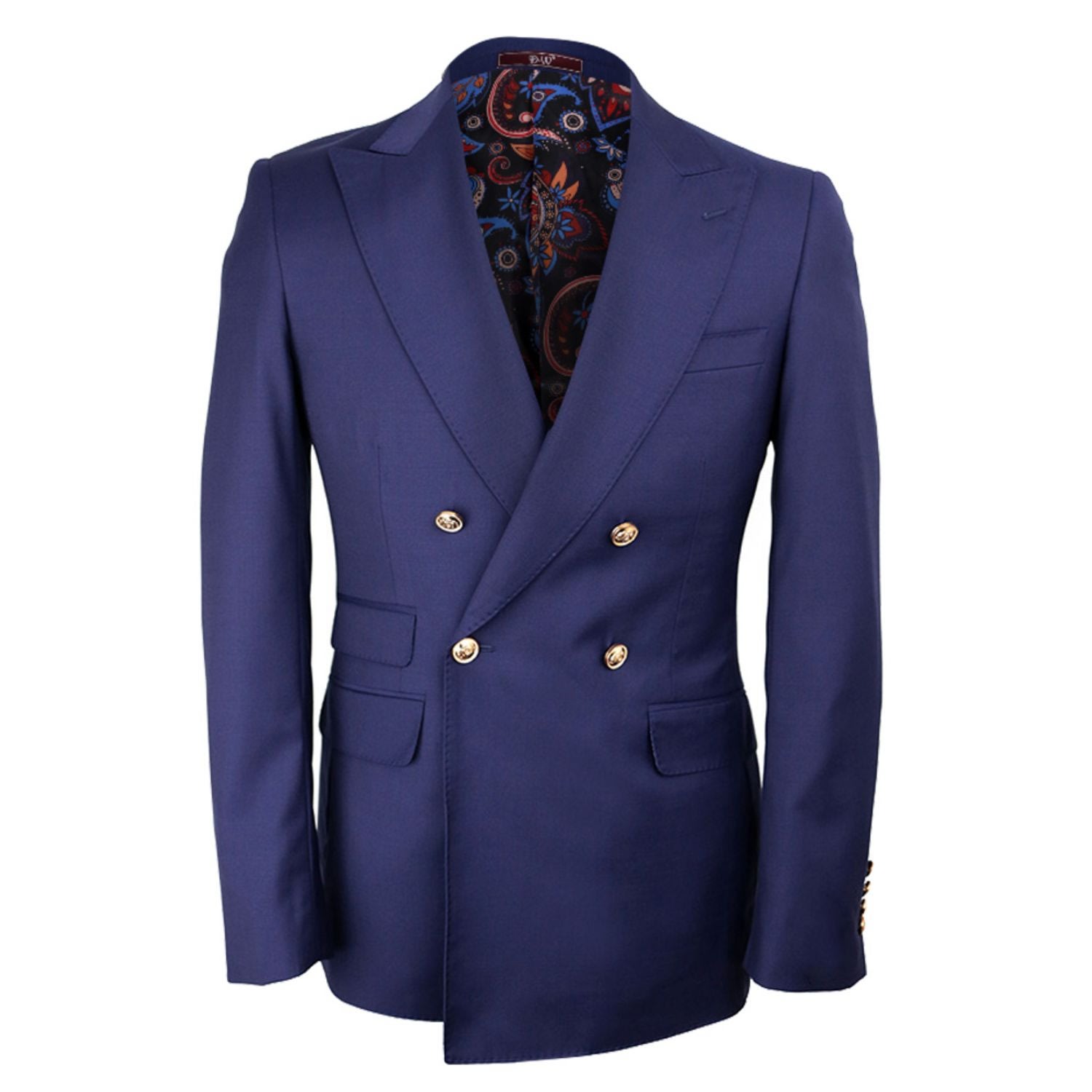 David Wej Men's Blue Plain Double Breasted Peak Lapel Blazer – Navy In Blue