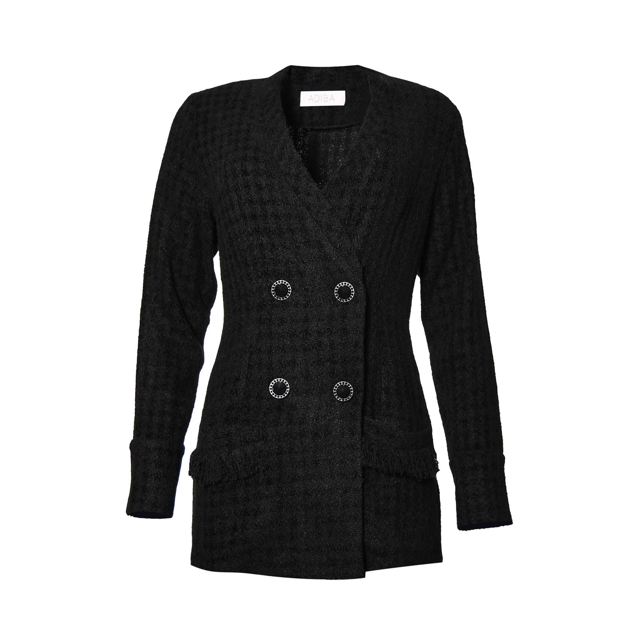 Women's Gerbera Tweed Black Long Blazer | Large | Adiba