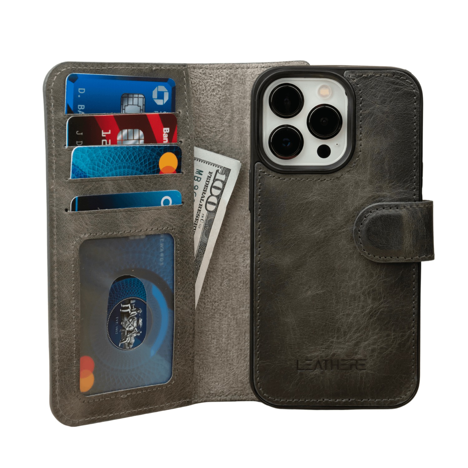 Leathere Iphone Series Grey Leather Wallet Case - New York In Grey