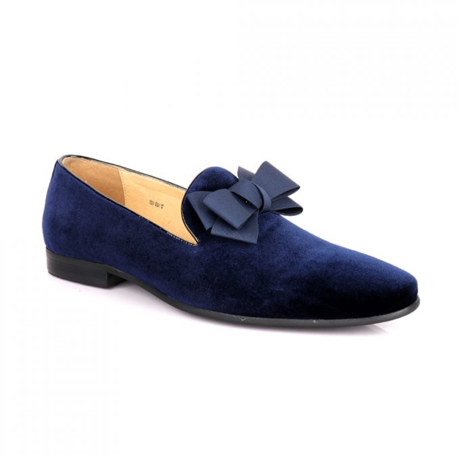 Men’s Blue Leather Velvet Bow Tie Loafers 10 Uk David Wej