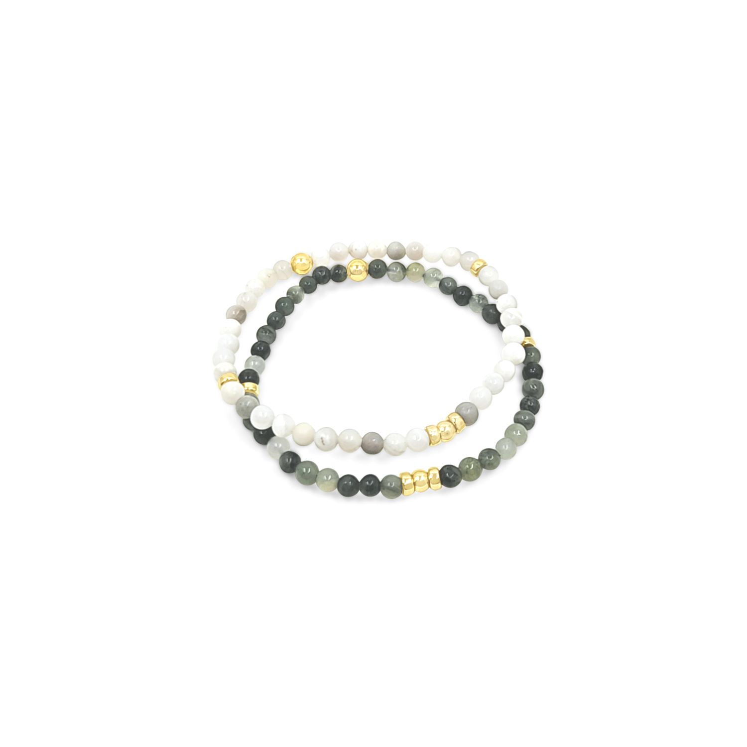 Lutiro Women's Green Two Beaded Bracelet-gold