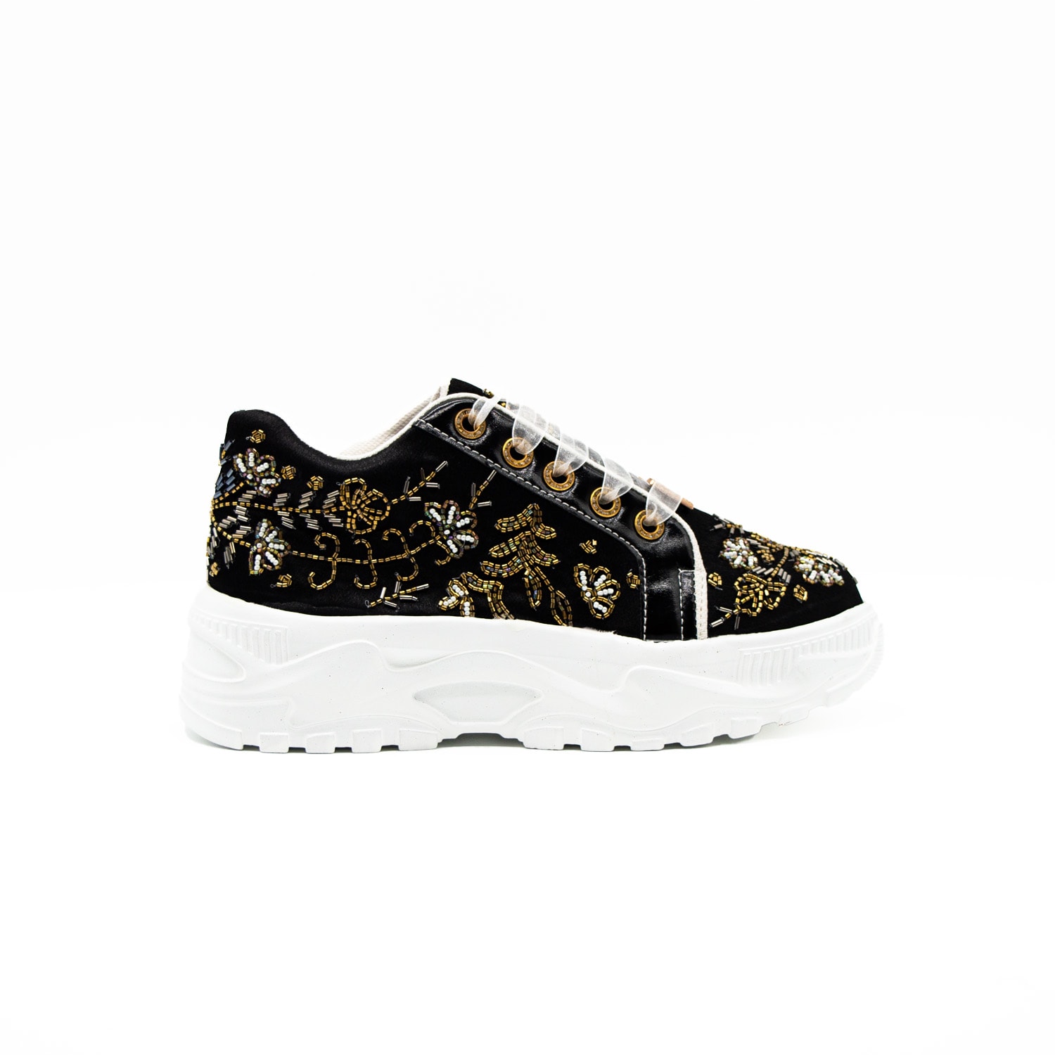 Rettrose Women's The Diana Luxury Black Satin Handmade Embellished Trainers In Black