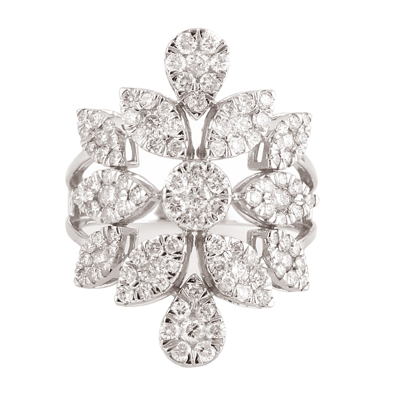Artisan Women's Elegant Diamond Statement Cocktail Ring In 18k White Gold In Metallic