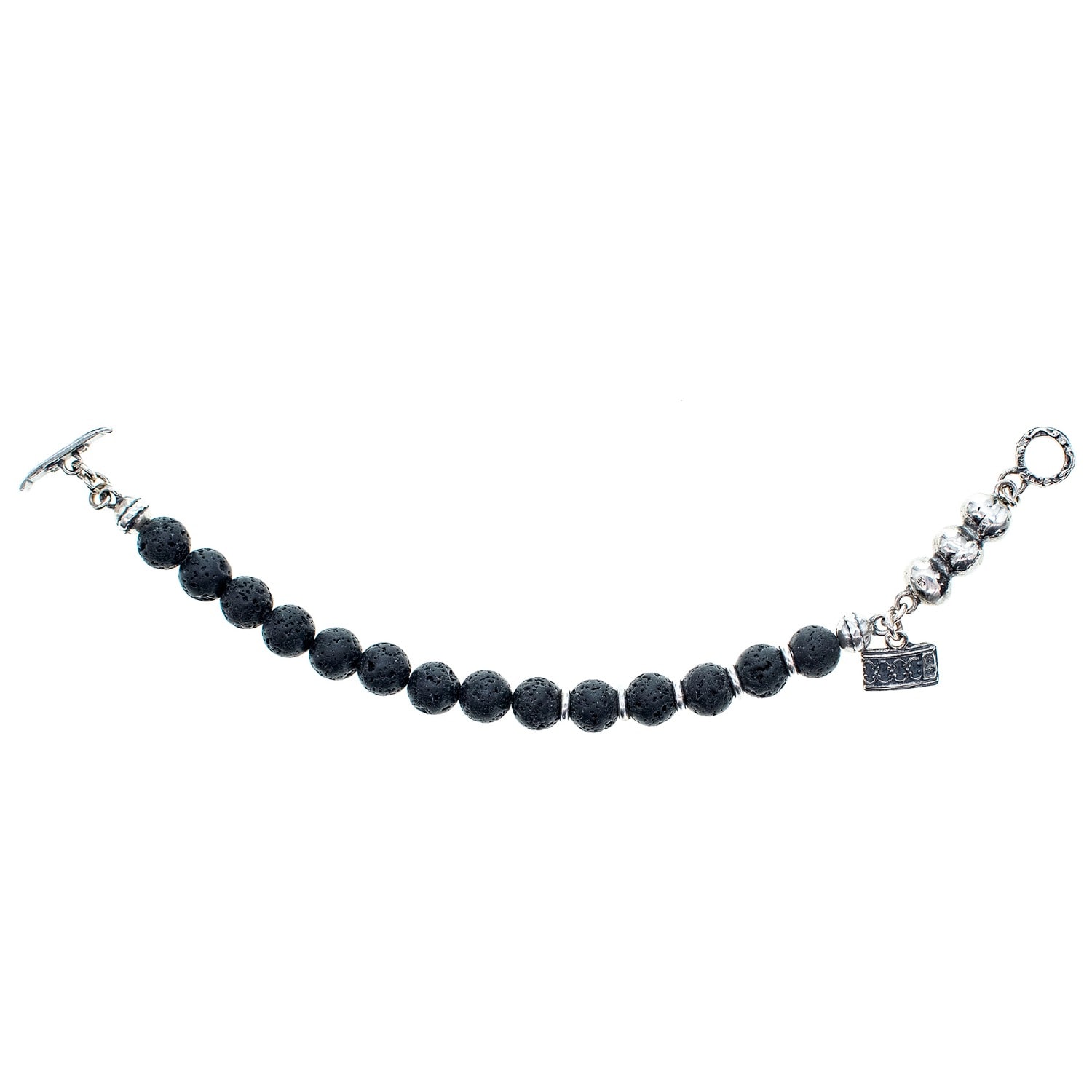 Gem Kingdom Men's Black / Silver Rebel Rebel - Vulcanic Lava Beads Bracelet