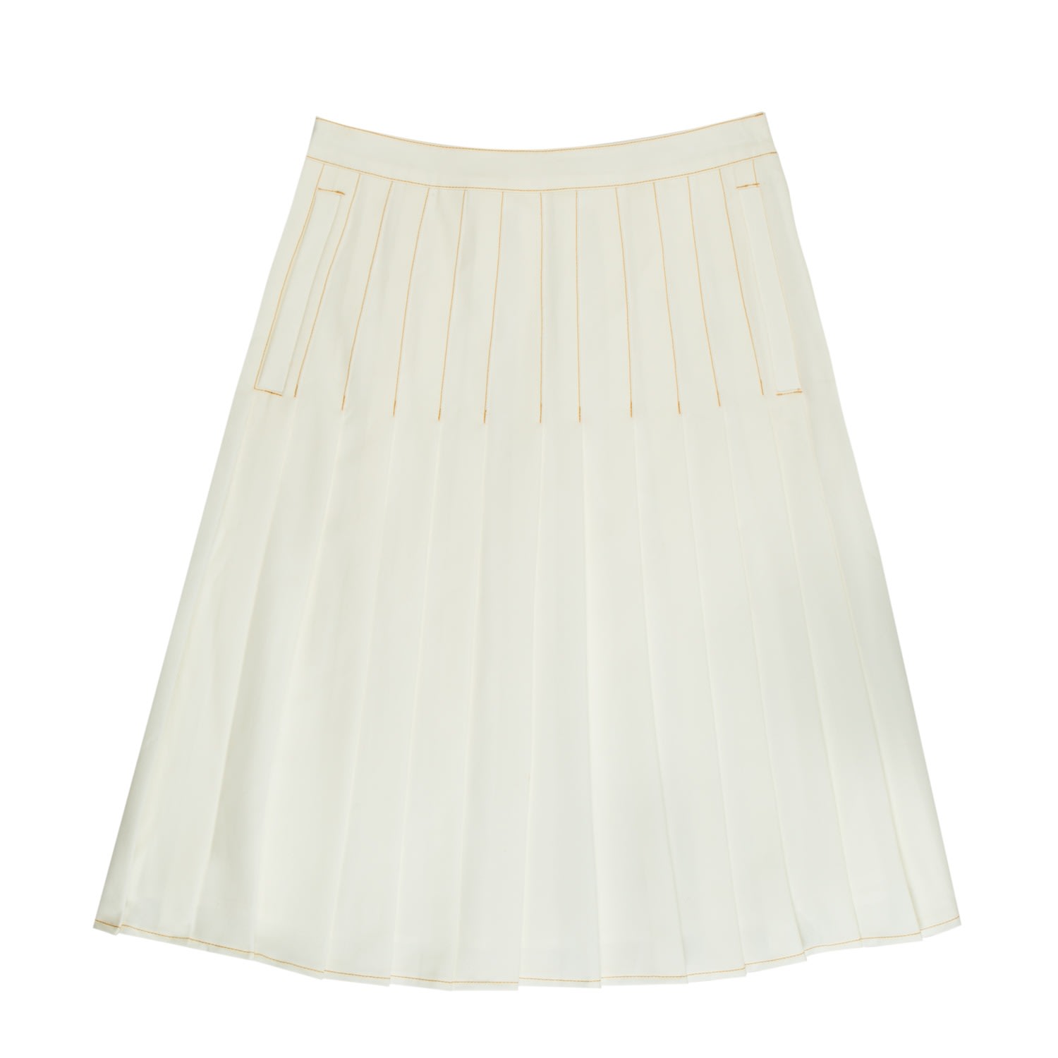 Women’s White Top-Stitched Pleated Skirt Medium Roch Perel