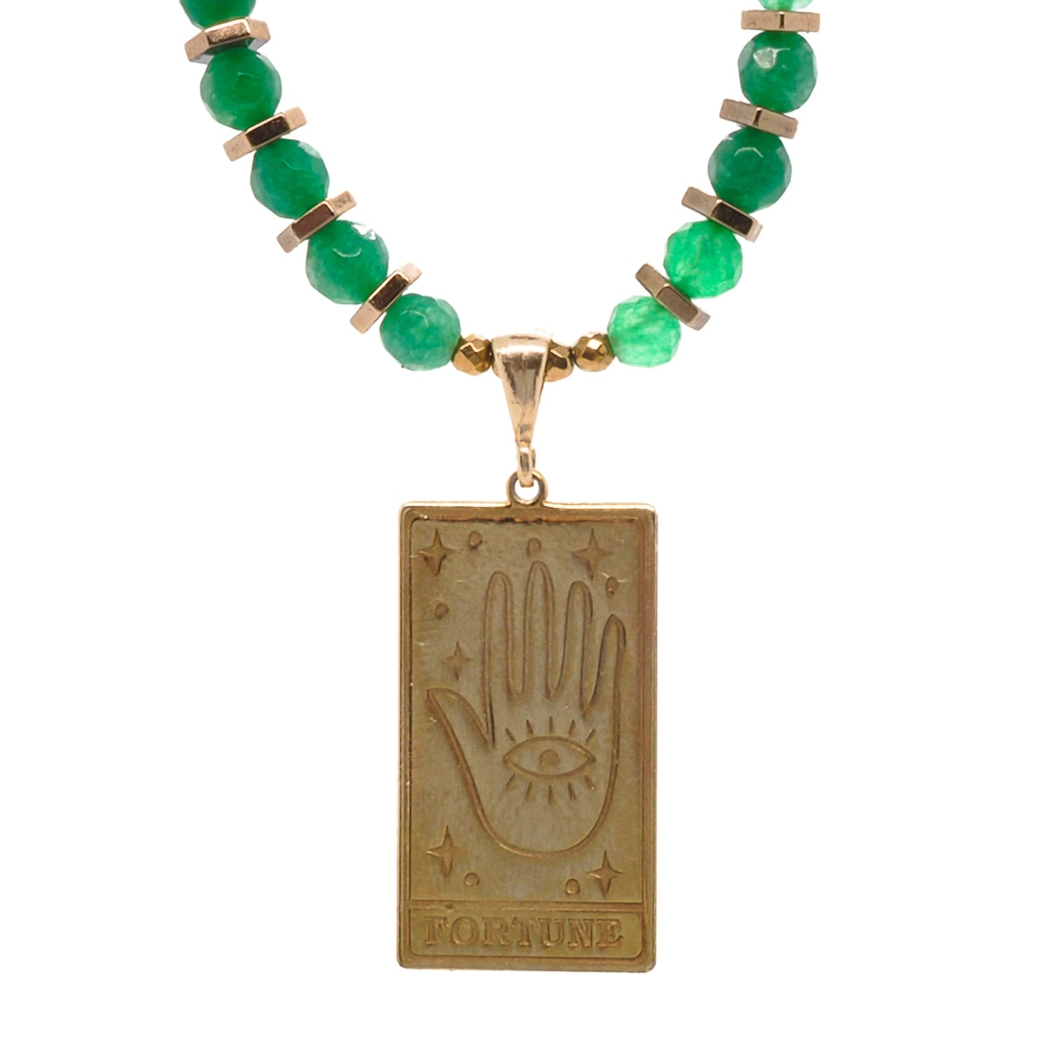 Women’s Gold / Green Tarot Good Fortune Gold Pendant Jade Beaded Necklace - Gold Ebru Jewelry