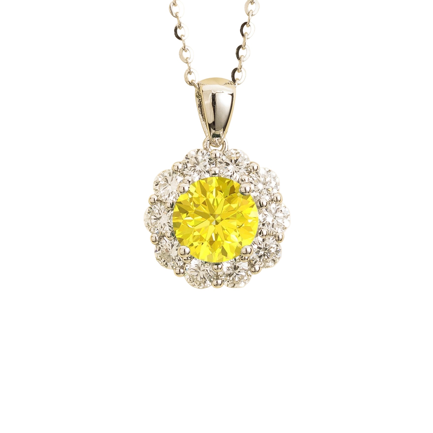 Juvetti Women's White / Yellow Floret White Gold Necklace Set With Yellow Sapphire & Diamond In Gold