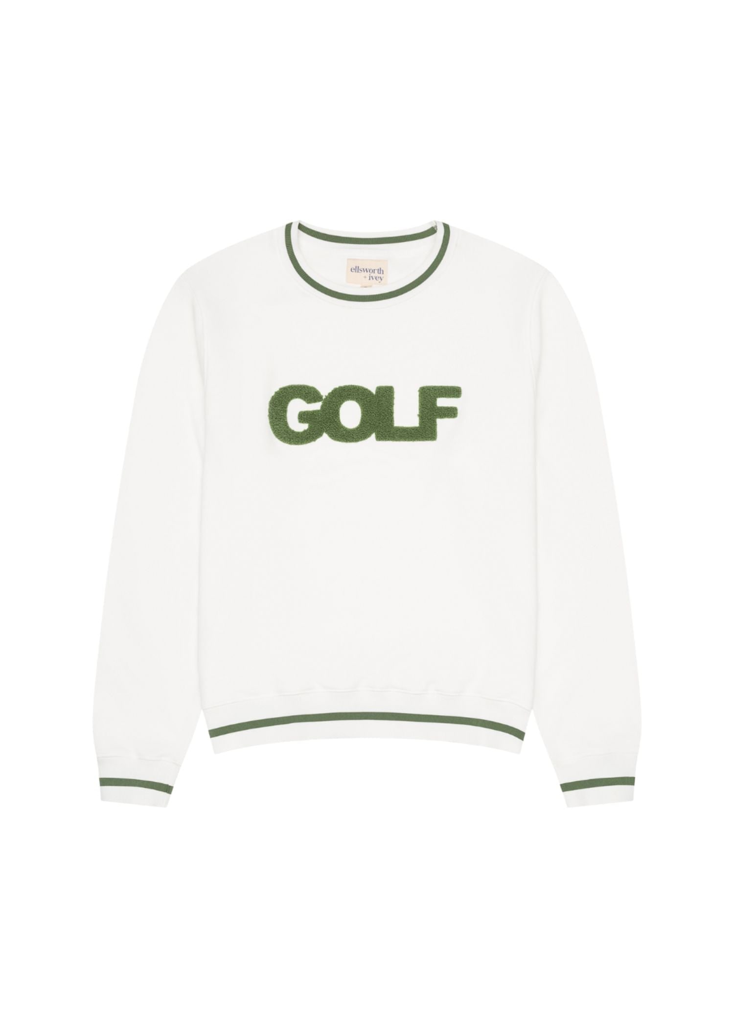 Ellsworth & Ivey Women's White Golf Sweatshirt - Ivory And Forest Green