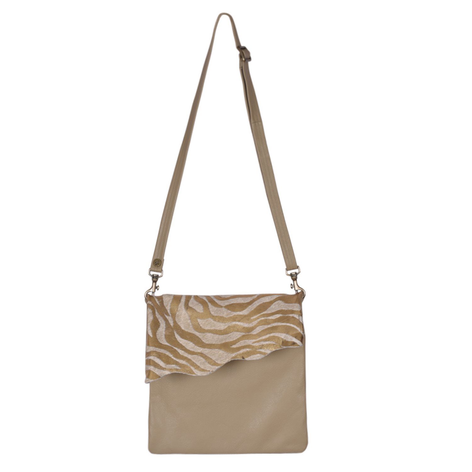 Owen Barry Women's Gold / Neutrals Cowhide Crossbody Bag Zebra Gold Pebbles Beige - Stevie In Gold