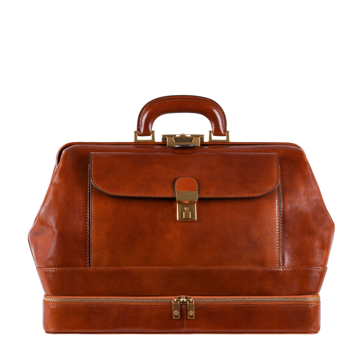 Time Resistance Men's Cognac Brown Large Italian Leather Doctor Bag - The Master & Margarita In Brown