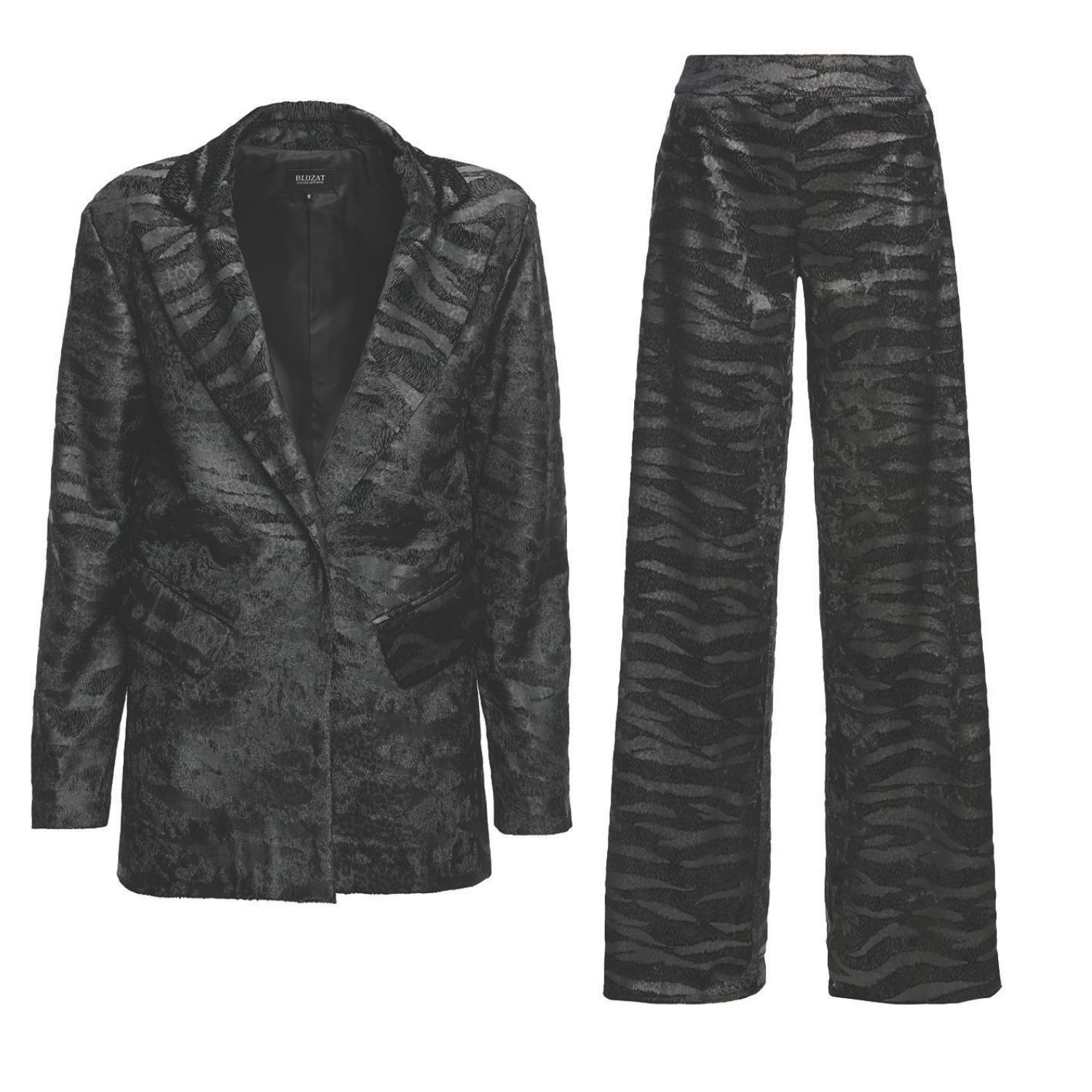 Bluzat Women's Black Suit With Regular Blazer And Straight Trousers In Black