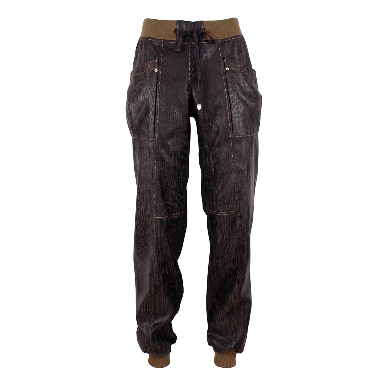 Women's Brown Jogger Pants With Wood-Textured Vegan Leather Finish | Extra Small | Lalipop Design