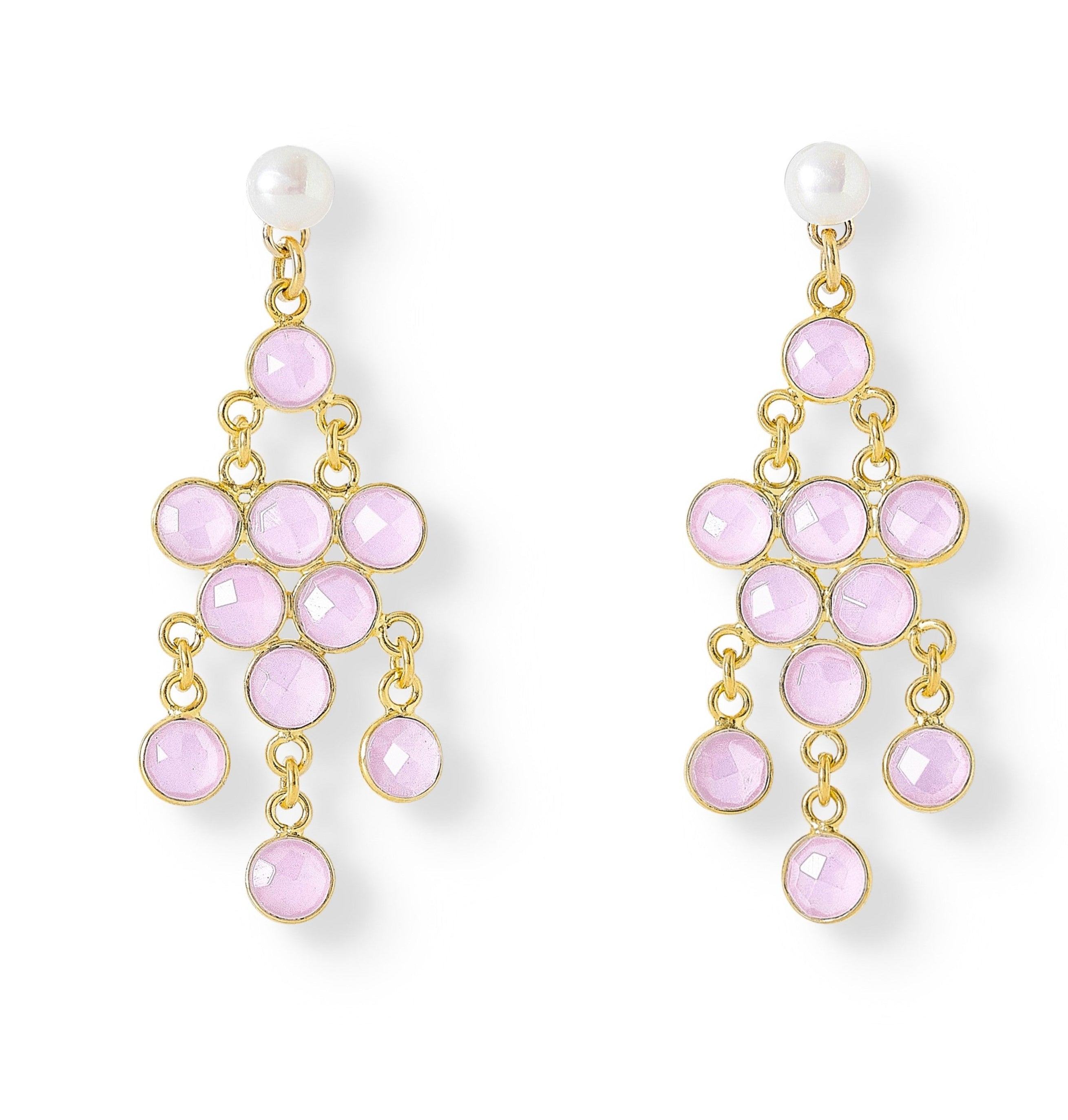 Pearls Of The Orient Online Women's White / Pink / Purple Clara Cultured Freshwater Pearl Earrings & Rose Quartz Chalcedony Chan