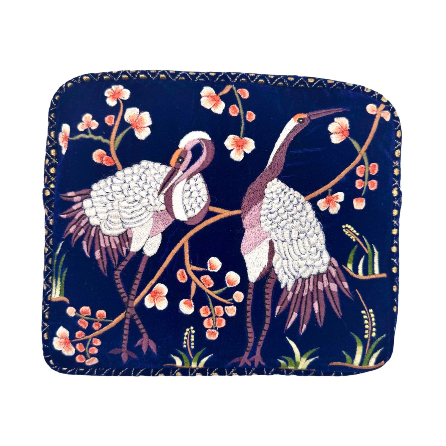 Aeka Boho Woman Women's Blue / Gold The River Luxe Pouch - Deep Blue - Embroidered Quilted Velvet Pouch