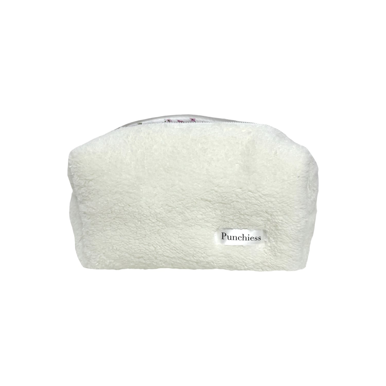 Punchiess White Plush Makeup Bag In White