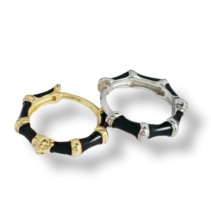 Gold Trip Women's Gold / Black Black Enamel Bamboo Huggie Hoops In Gold In Multi