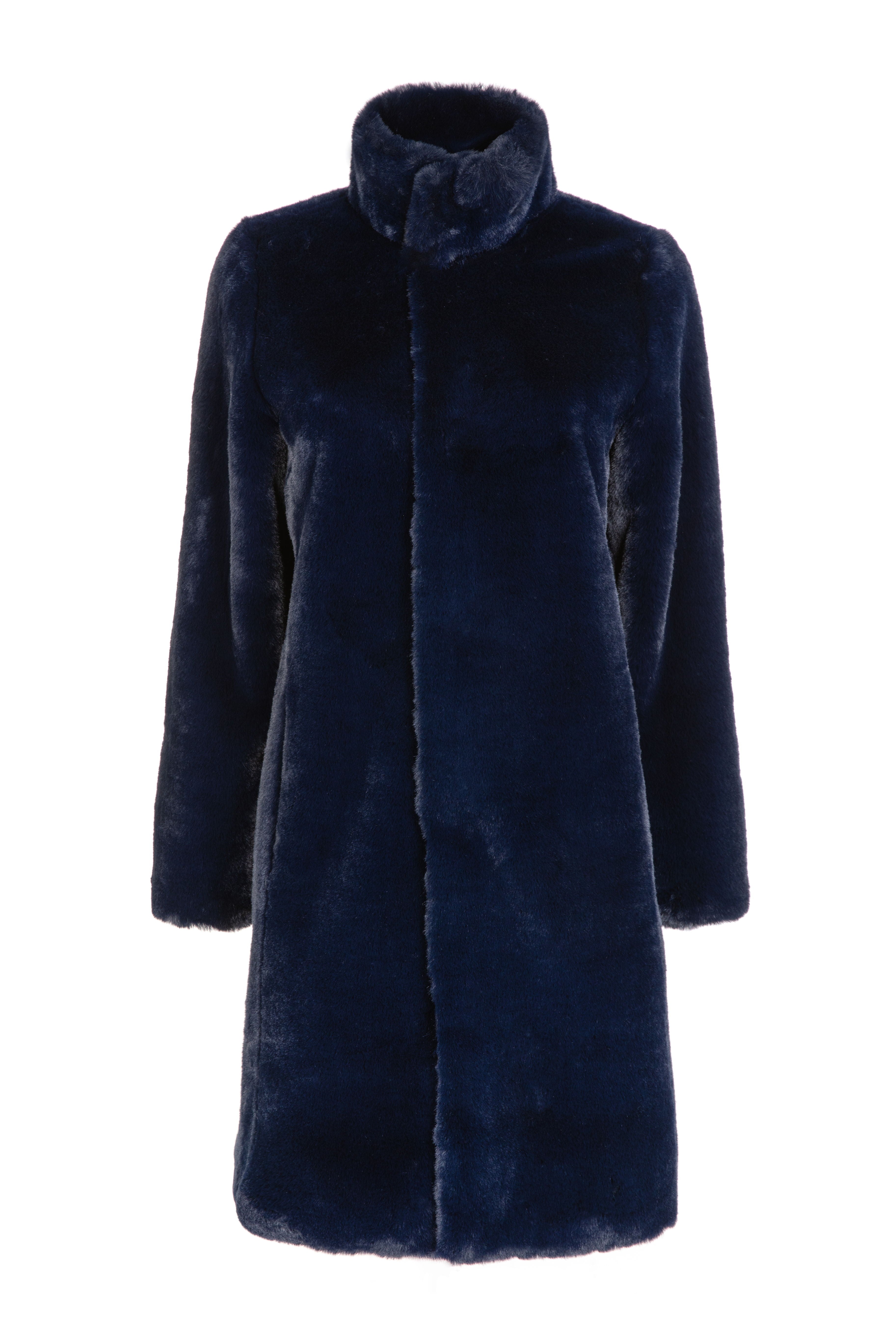 Women’s Jackie Faux Fur Shearling Coat Midnight Blue Medium Issy London