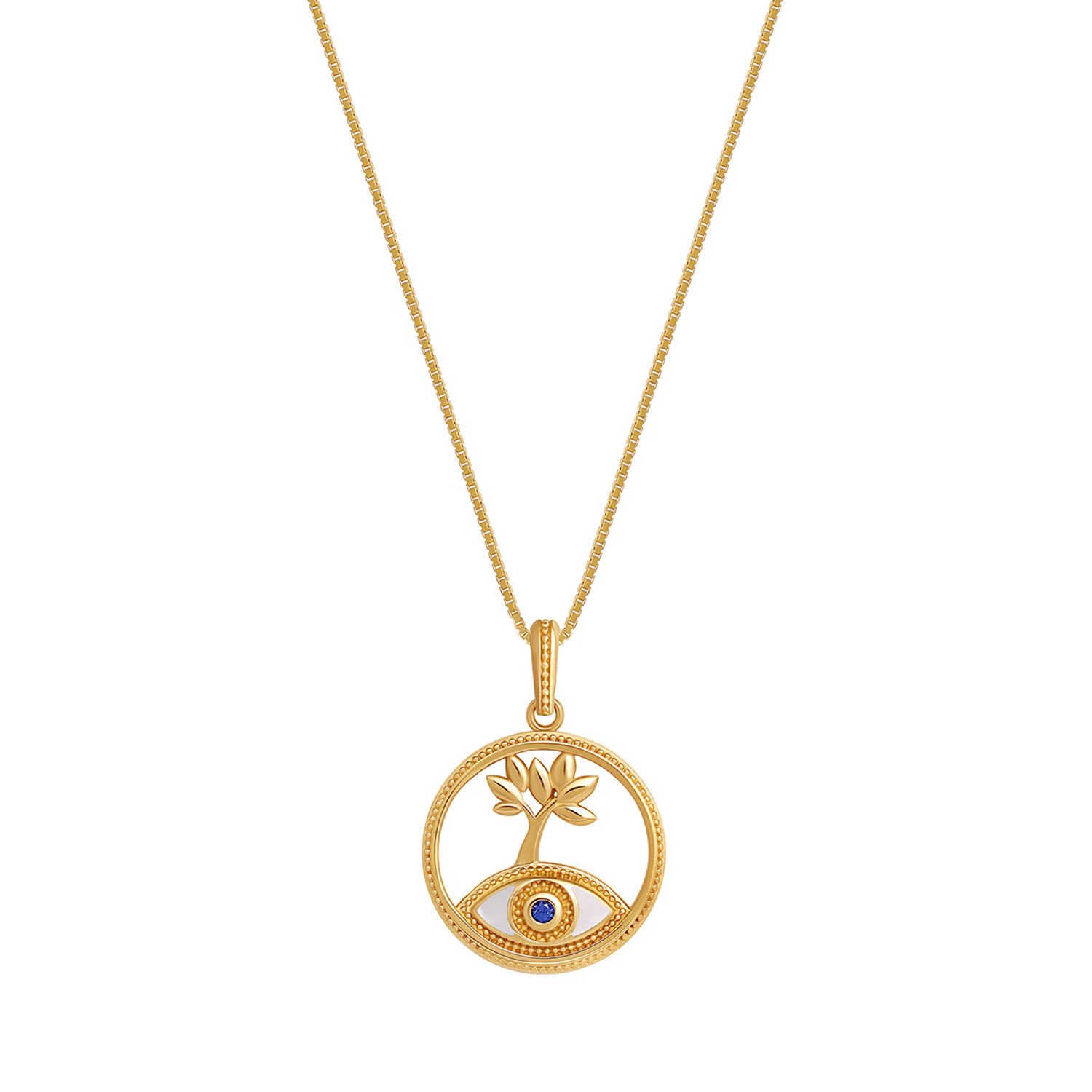 Karma And Luck Women's Gold Eternal Balance Tree Of Life Sapphire Necklace