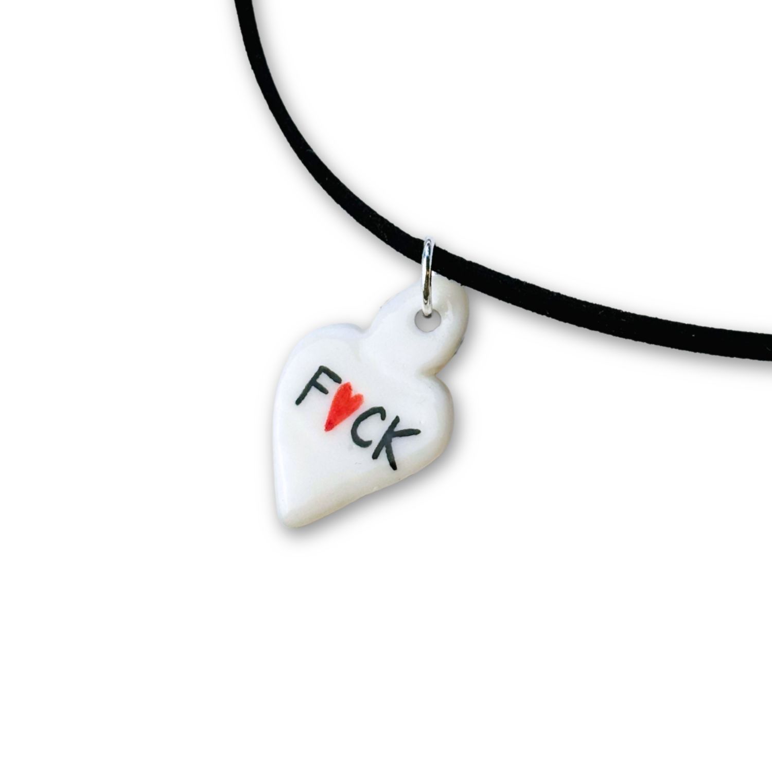 Tiké Jewels Women's White Sacred Heart Rebel Porcelain Choker Necklace - Sterling Silver In Silver